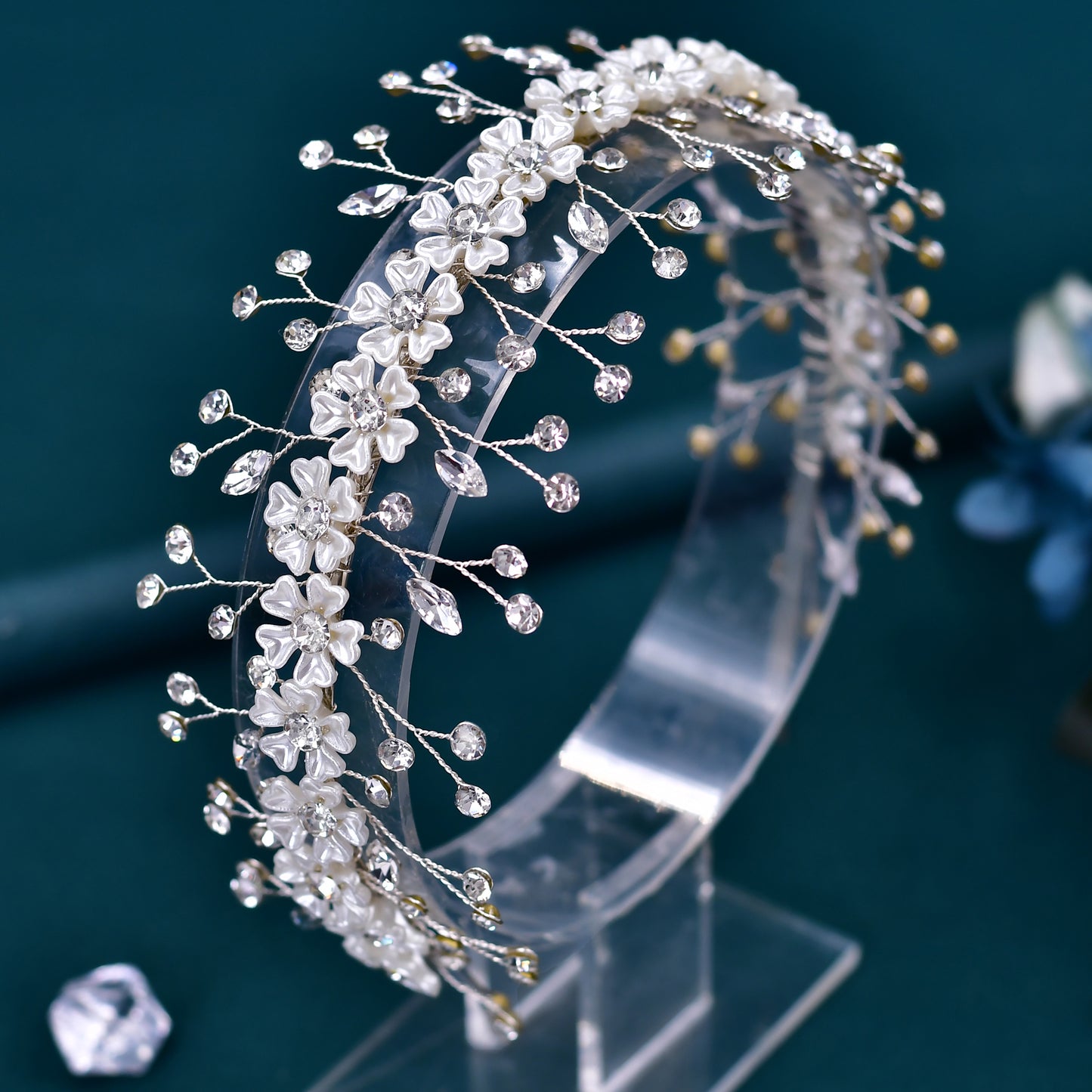 BRIDELLA BHP543 Bridal Headband Shell Flower Hairband for Woman Wedding Hair Accessories Rhinestone Head Hoop Bride Headpiece