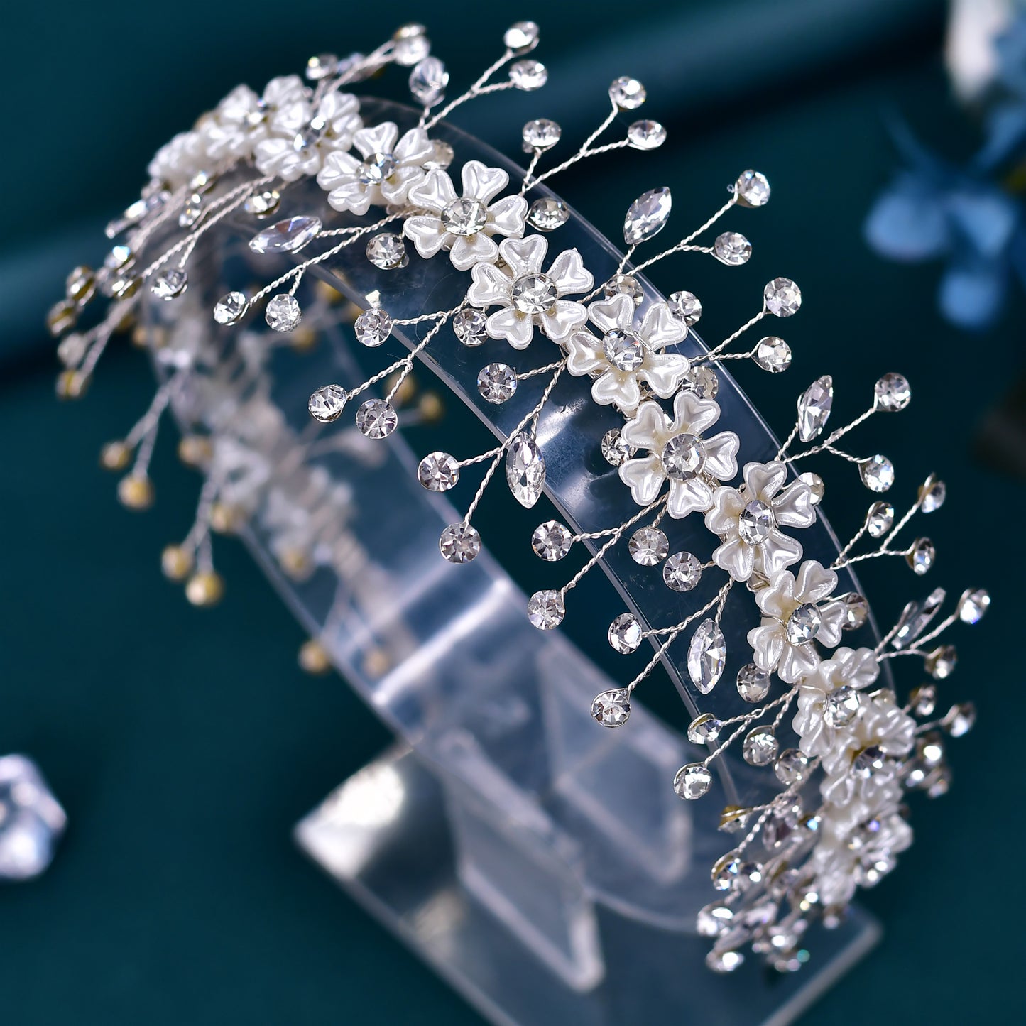 BRIDELLA BHP543 Bridal Headband Shell Flower Hairband for Woman Wedding Hair Accessories Rhinestone Head Hoop Bride Headpiece