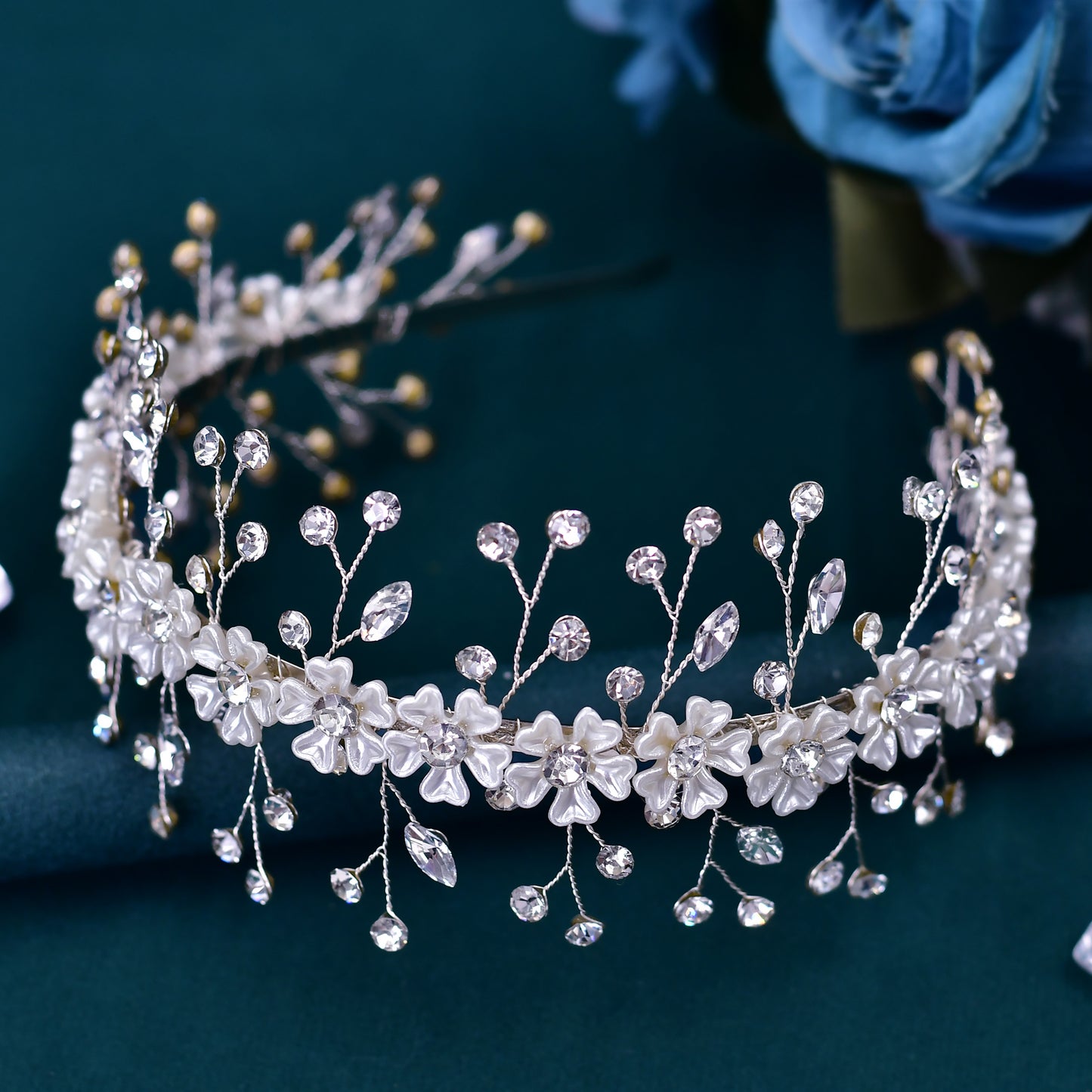 BRIDELLA BHP543 Bridal Headband Shell Flower Hairband for Woman Wedding Hair Accessories Rhinestone Head Hoop Bride Headpiece