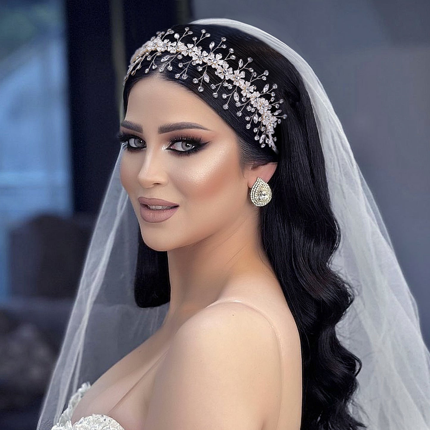 BRIDELLA BHP543 Bridal Headband Shell Flower Hairband for Woman Wedding Hair Accessories Rhinestone Head Hoop Bride Headpiece