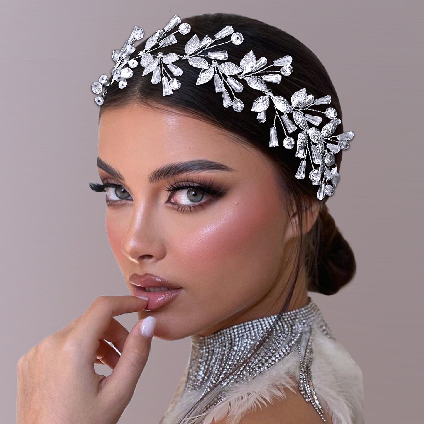 BRIDELLA BHP813 Alloy Leaf Wedding Headbands Handmade Bridal Crystal Headpieces Bridesmaids Girl Wedding Hair Accessories