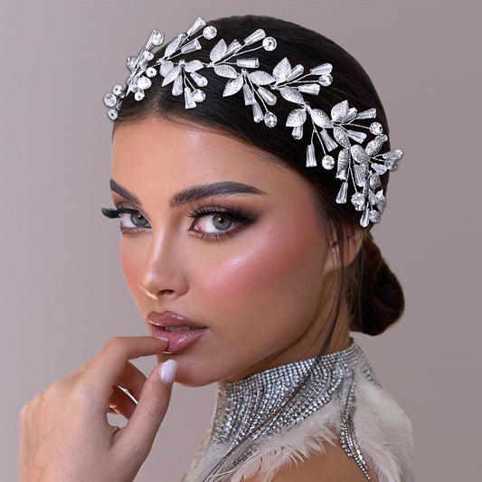 BRIDELLA BHP813 Alloy Leaf Wedding Headbands Handmade Bridal Crystal Headpieces Bridesmaids Girl Wedding Hair Accessories