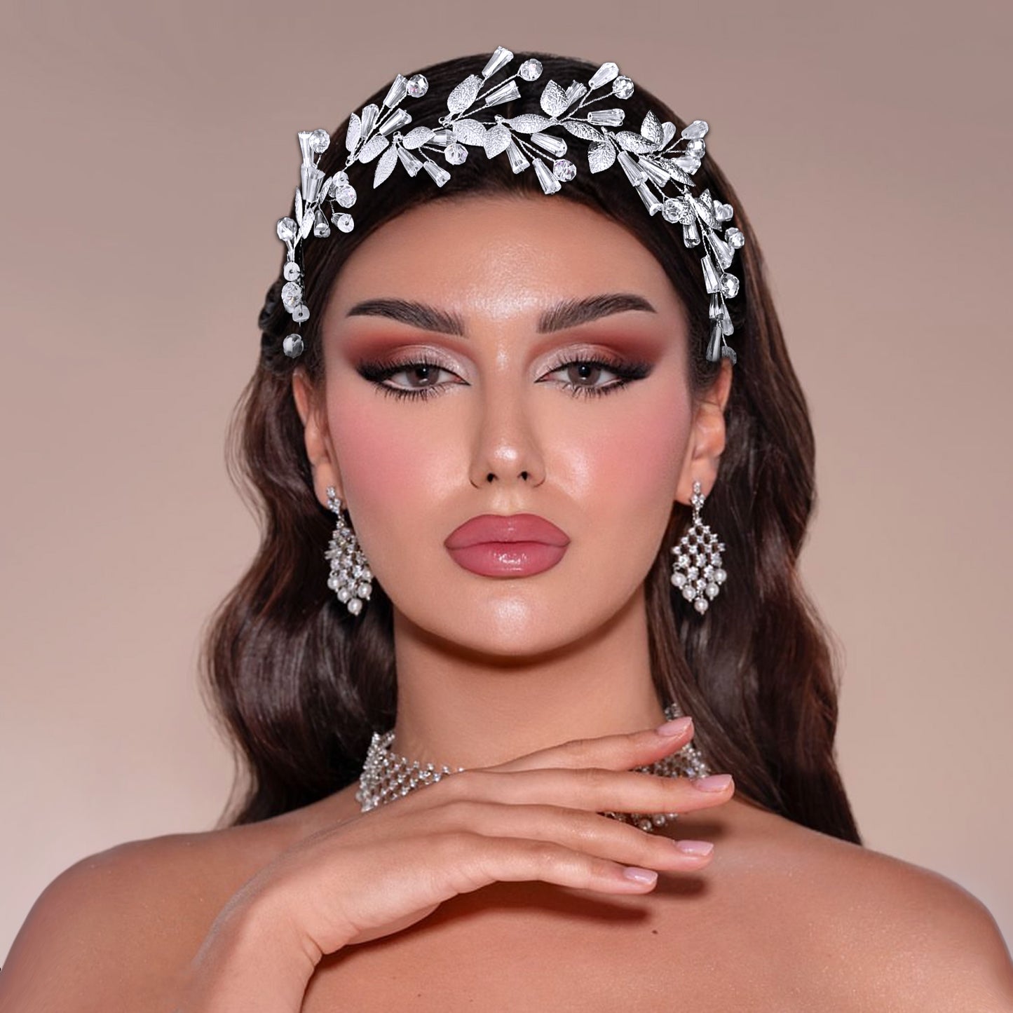 BRIDELLA BHP813 Alloy Leaf Wedding Headbands Handmade Bridal Crystal Headpieces Bridesmaids Girl Wedding Hair Accessories