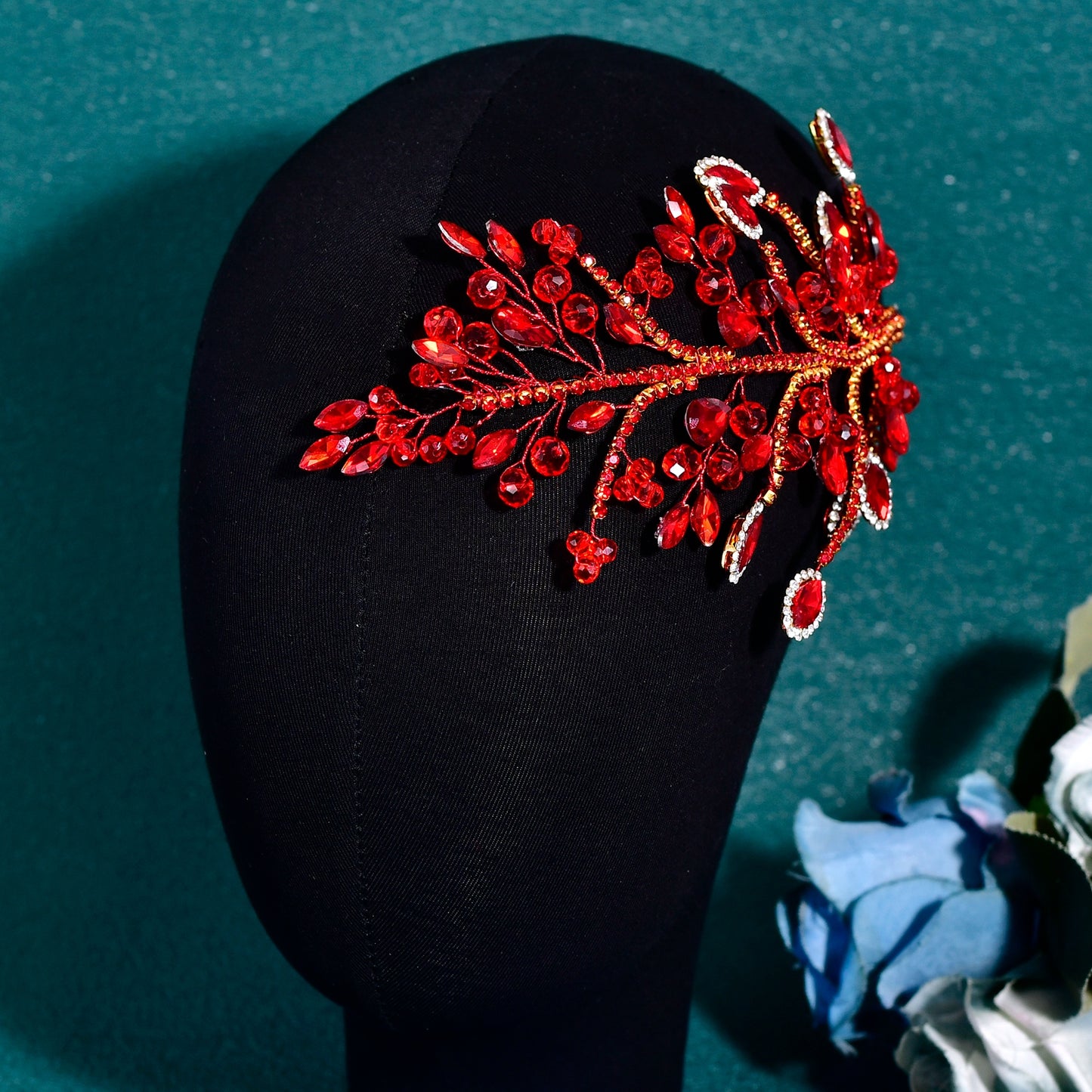 BRIDELLA BHP860 Delicate Shiny Rhinestone Headband Red Wedding Bridal Hair Accessories Women Banquet Party Prom Crystal Headpiece