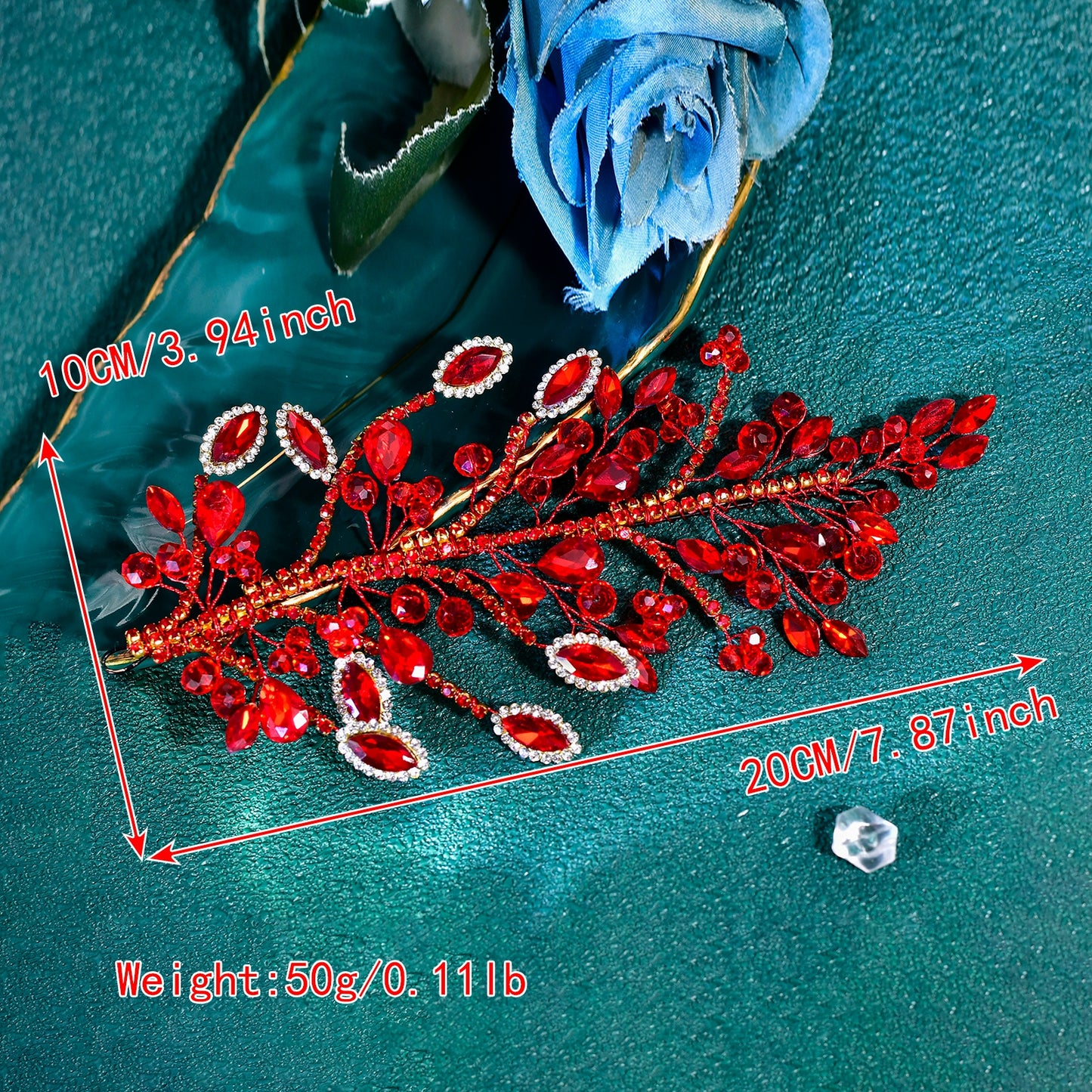 BRIDELLA BHP860 Delicate Shiny Rhinestone Headband Red Wedding Bridal Hair Accessories Women Banquet Party Prom Crystal Headpiece