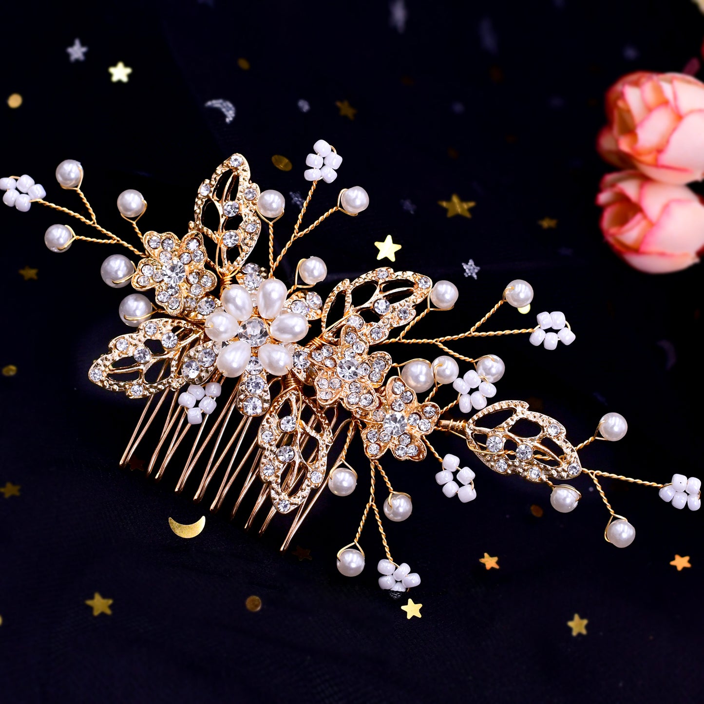 BRIDELLA BHP342  Alloy Inlaid with Diamonds Comb Crystal Bridal Wedding Combs Woman Hair Accessories Girls Bridesmaid Headwear Hair Jewelry Headdress
