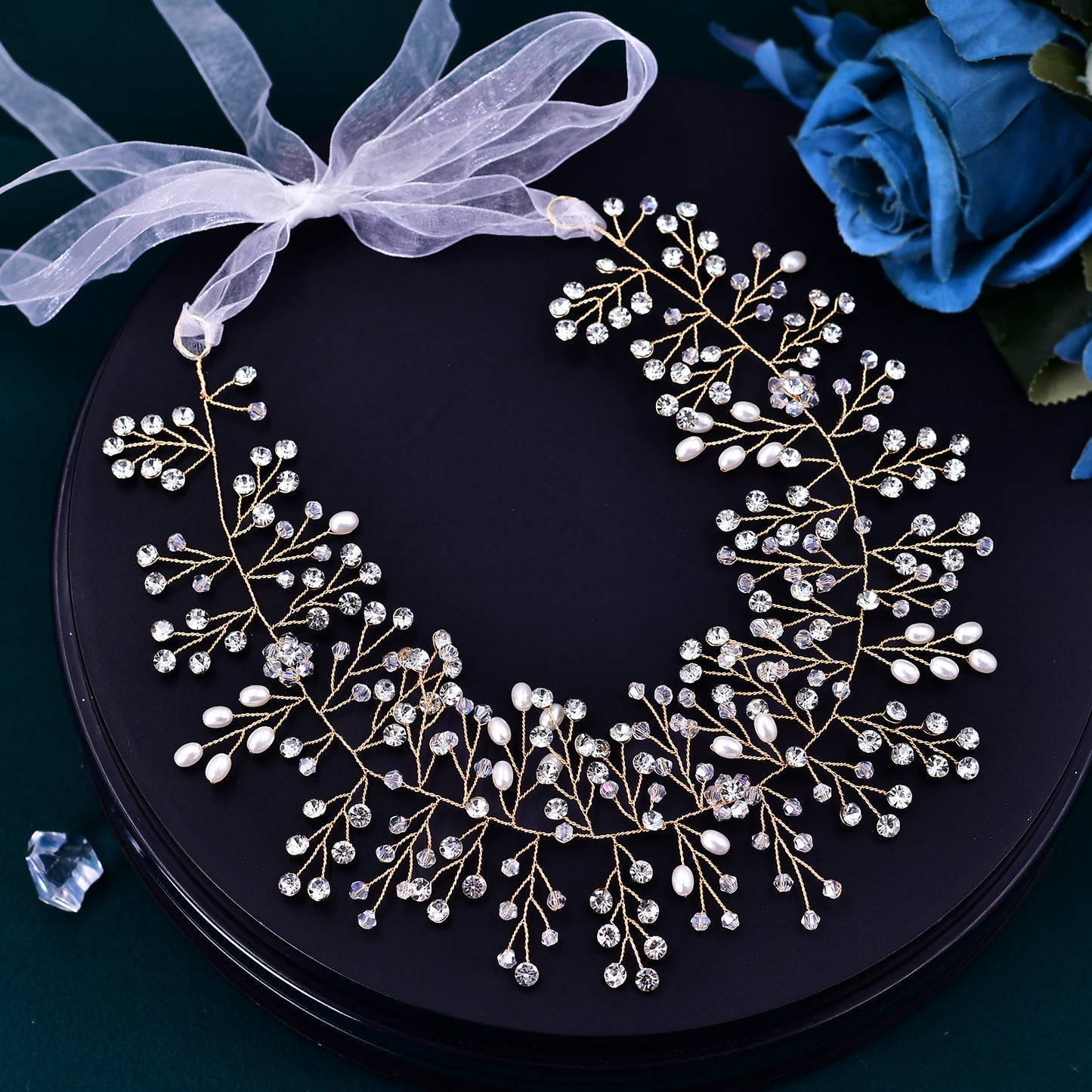 BRIDELLA BHP10 Wedding Hair Accessories Jewelry Handmade Bride Headpiece Crystal Bridal Tiara Pearl Headband for Woman Girls