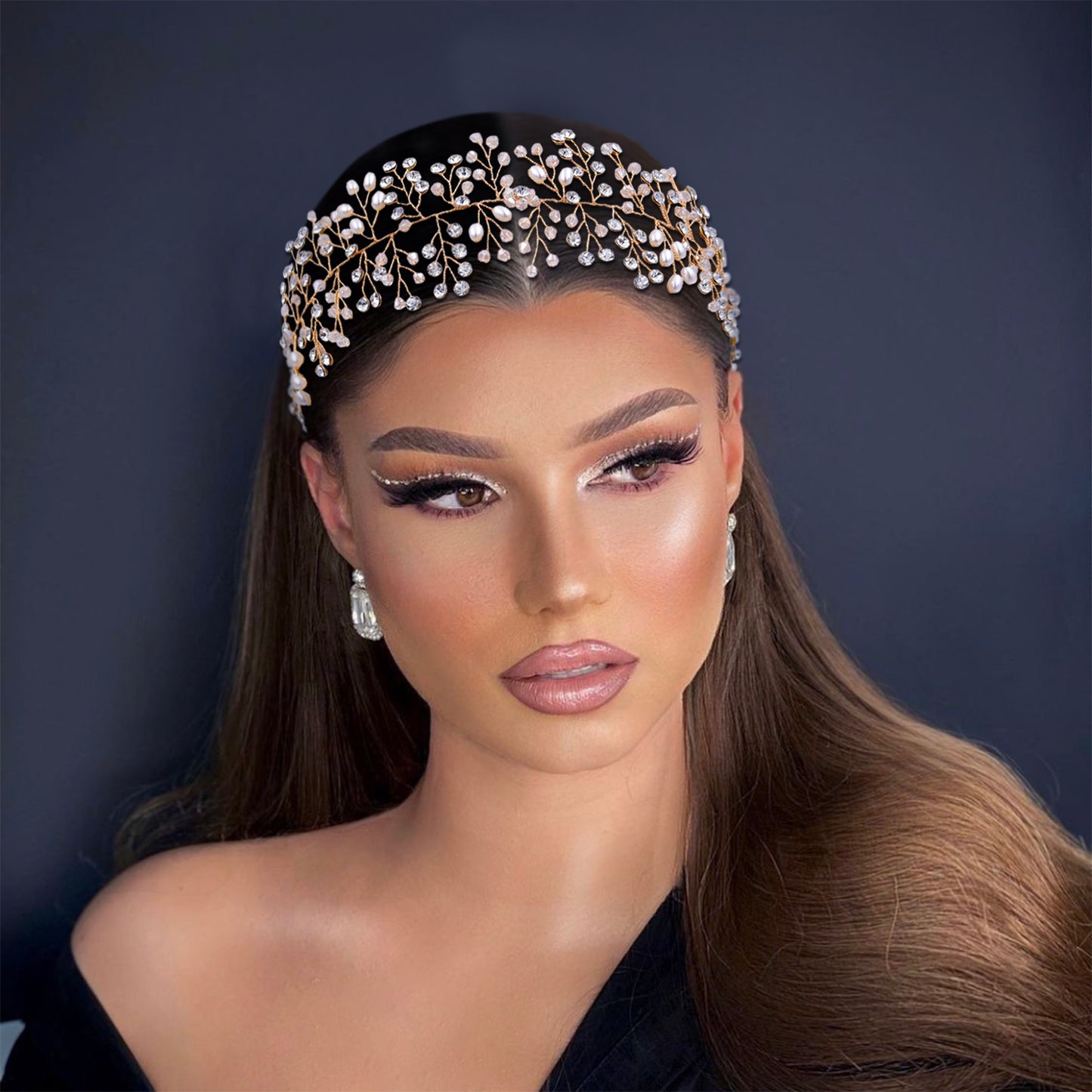 BRIDELLA BHP10 Wedding Hair Accessories Jewelry Handmade Bride Headpiece Crystal Bridal Tiara Pearl Headband for Woman Girls