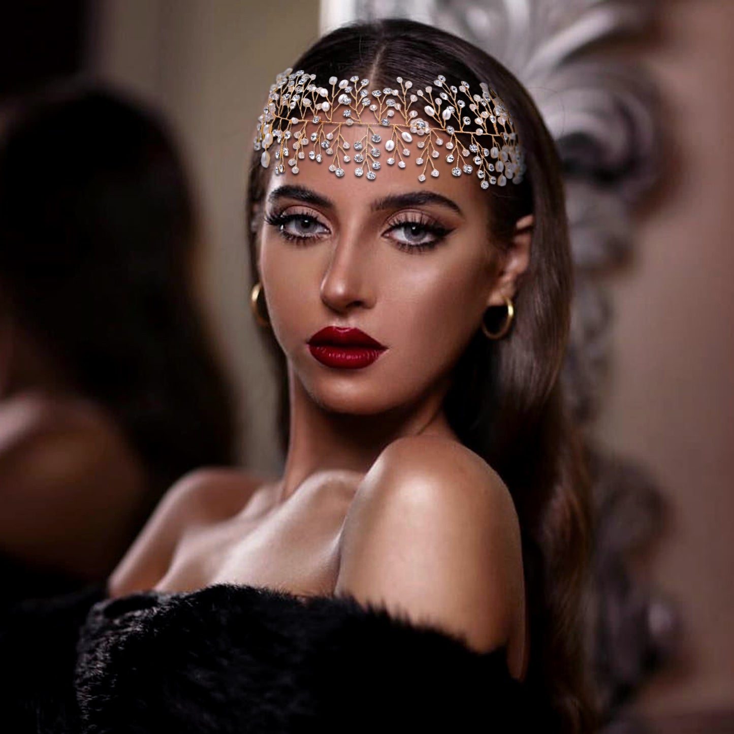 BRIDELLA BHP10 Wedding Hair Accessories Jewelry Handmade Bride Headpiece Crystal Bridal Tiara Pearl Headband for Woman Girls