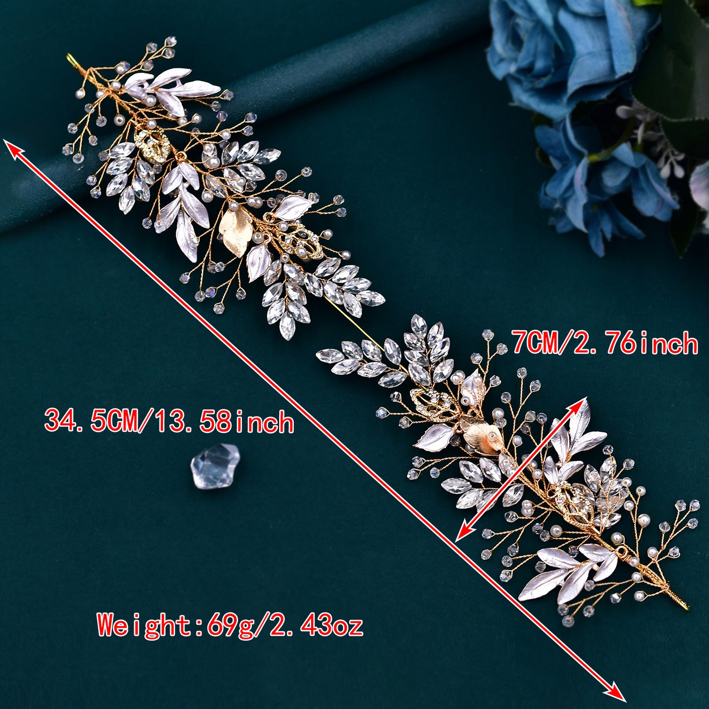 BRIDELLA BHP272 Bride Headband Wedding Headpiece Bridal Alloy Leaf Hair Accessories Rhinestone Pearl Headdress Party Headwear