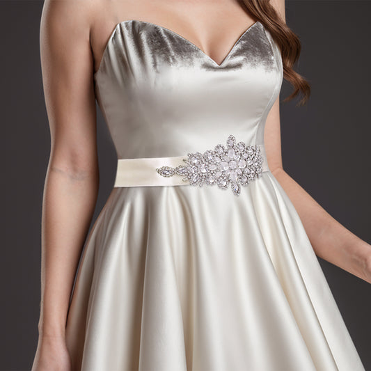 BRIDELLA  BS01  Wedding Belts New Silver Diamond Handmade Dress Belt