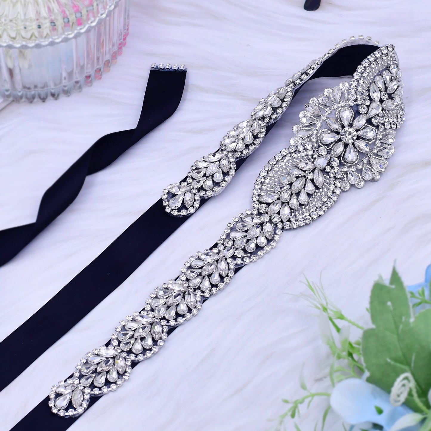 BRIDELLA  BS02 Silver Glass Diamond Wedding Belt  Dress Accessories