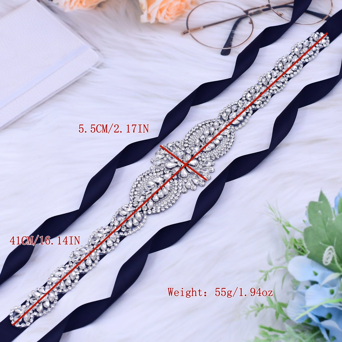 BRIDELLA  BS02 Silver Glass Diamond Wedding Belt  Dress Accessories