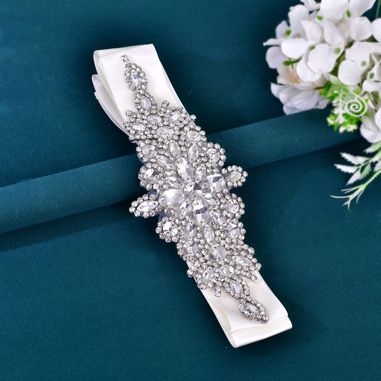 BRIDELLA  BS01  Wedding Belts New Silver Diamond Handmade Dress Belt