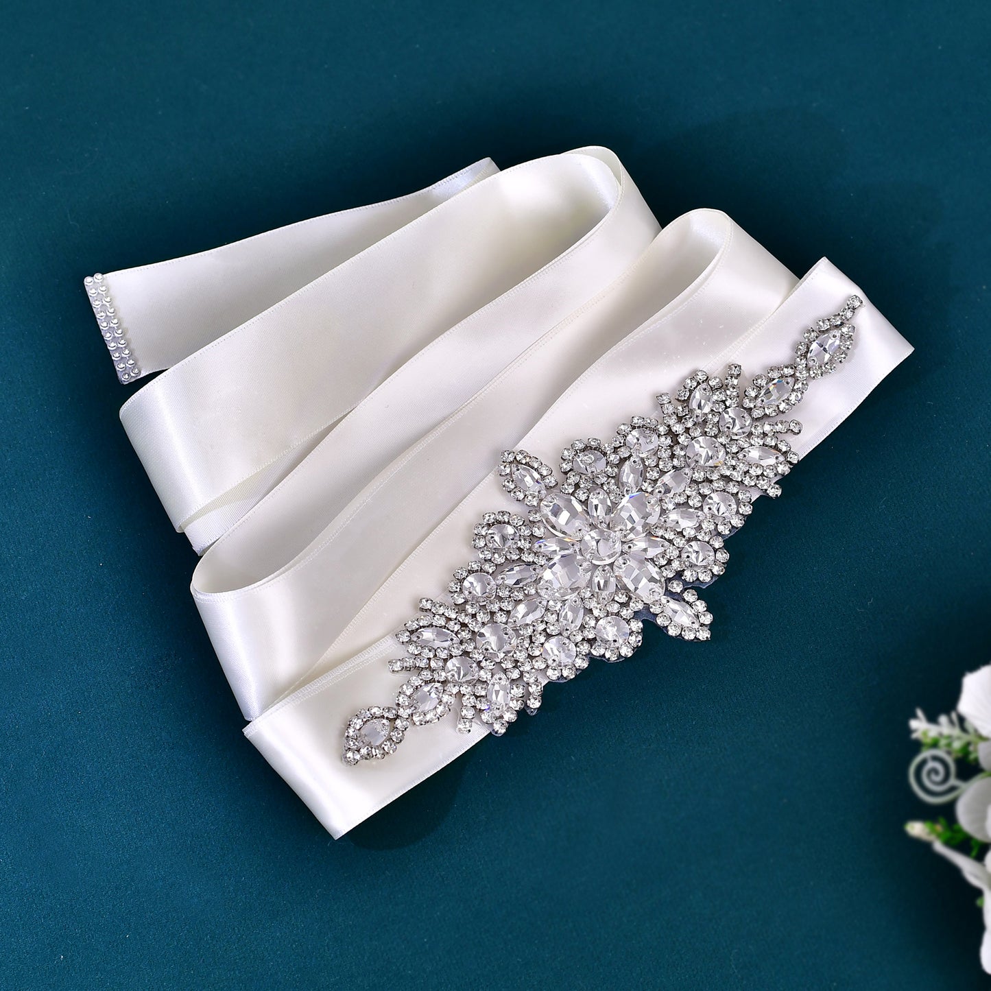 BRIDELLA  BS01  Wedding Belts New Silver Diamond Handmade Dress Belt