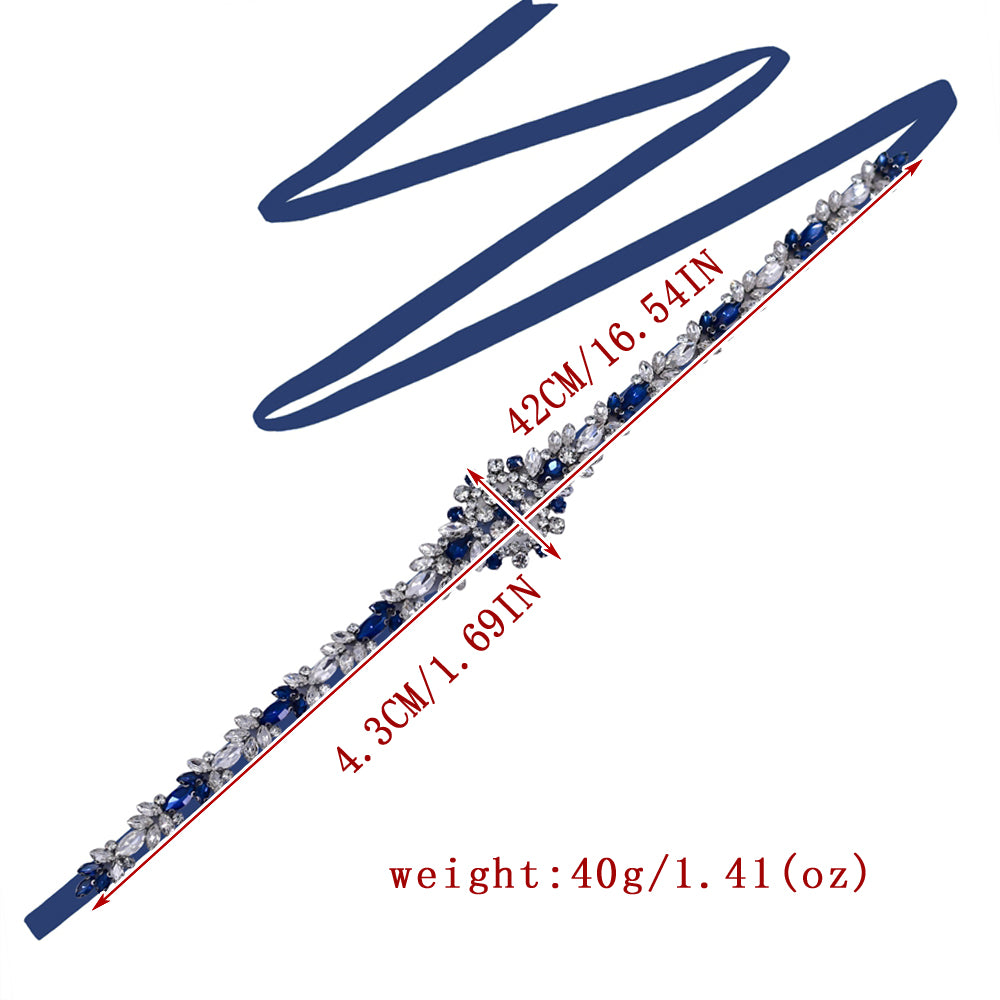 BRIDELLA BS124ML Handmade Dark Blue Rhinestone Waistband Unique Holiday Fashion Accessory