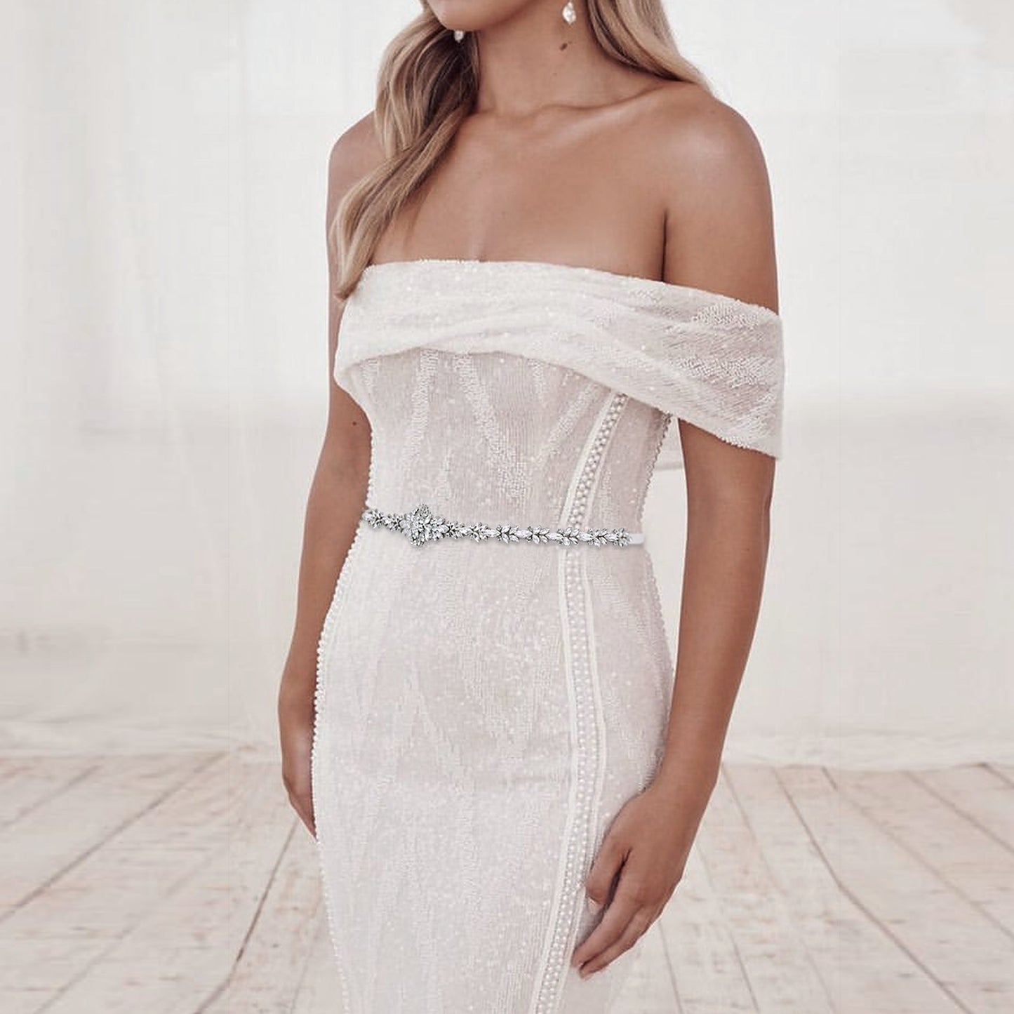 BRIDELLA BS124 Treasure Niche Belt Full Of Spirit Silver Versatile Bride Shiny Slim Waist Seal