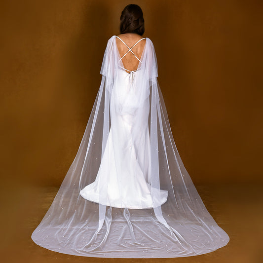 BRIDELLA BMG38 Cathedral Wedding Beaded Shawl Brdal Tulle Cape Elegant Long Cloak Bride Dress Woman Wedding Accessory