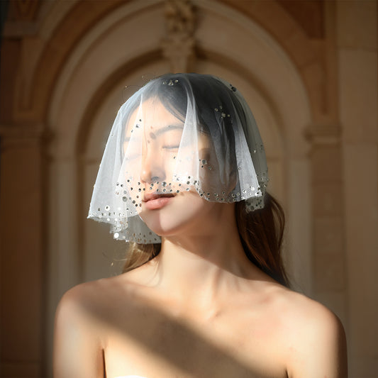 BRIDELLA BMA14 Sparkling Rhinestone Bridal Veil Bachelorette Party Headdress Dress Accessories Face Mask Veil