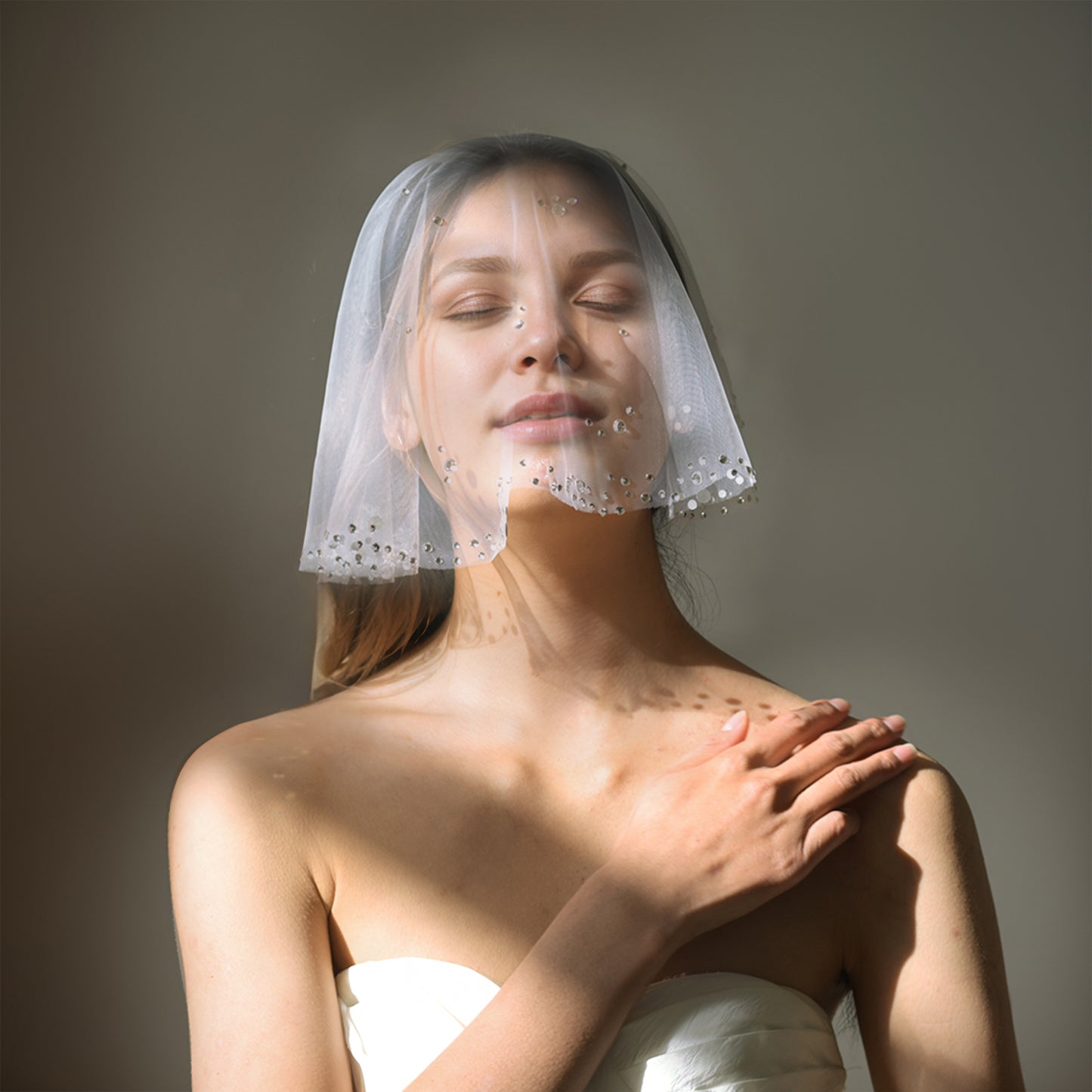 BRIDELLA BMA14 Sparkling Rhinestone Bridal Veil Bachelorette Party Headdress Dress Accessories Face Mask Veil