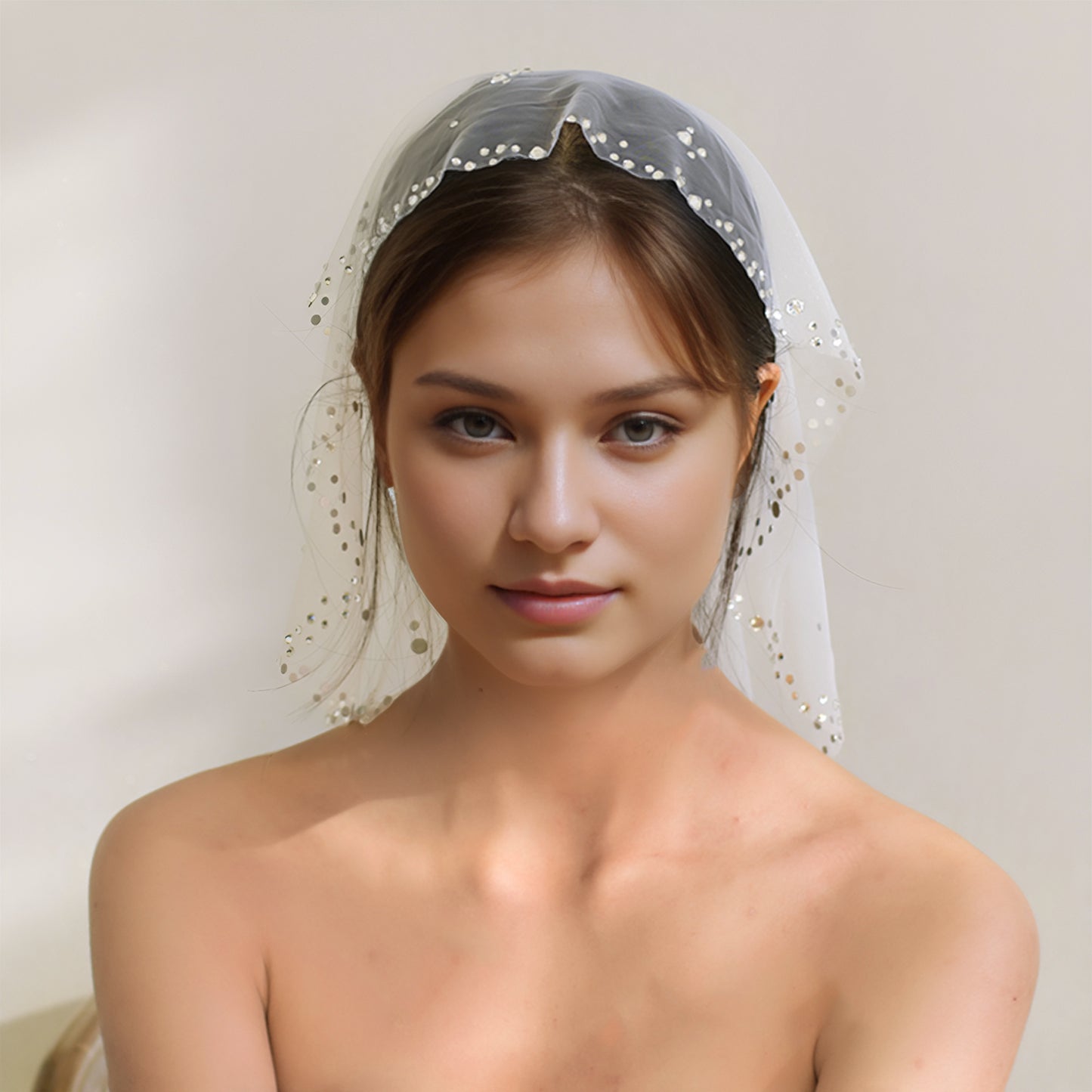 BRIDELLA BMA14 Sparkling Rhinestone Bridal Veil Bachelorette Party Headdress Dress Accessories Face Mask Veil