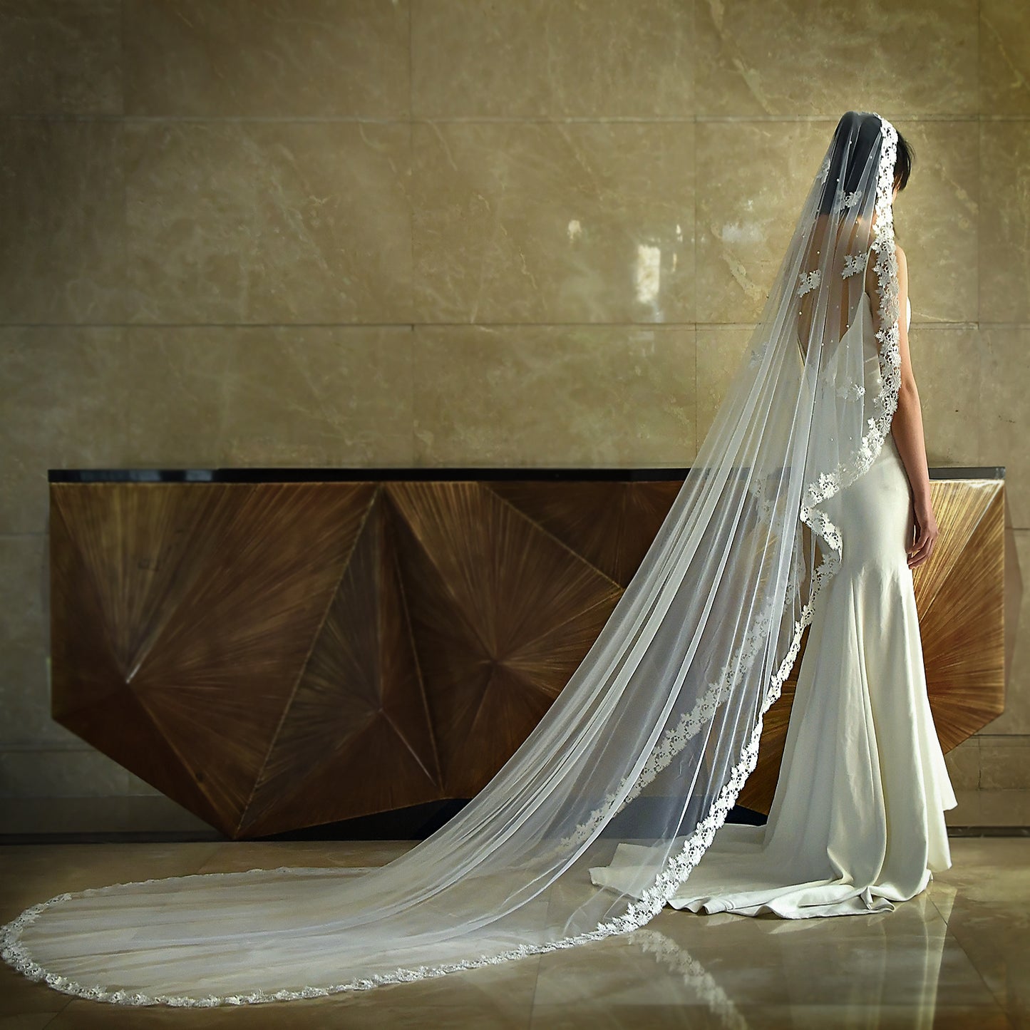 BRIDELLA BM10 A Long White Lace Bridal Veil Wedding Dress With No Hair Comb
