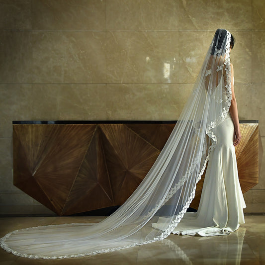 BRIDELLA BM10 A Long White Lace Bridal Veil Wedding Dress With No Hair Comb