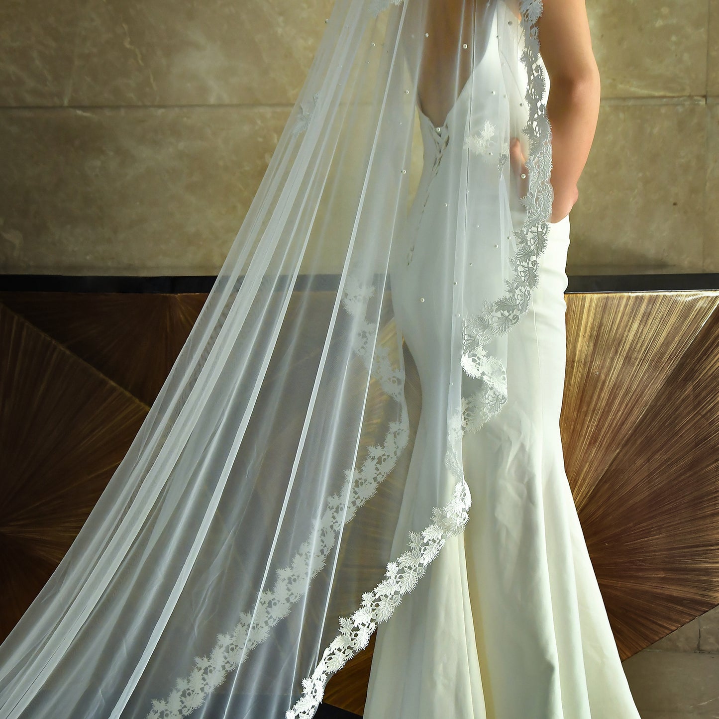 BRIDELLA BM10 A Long White Lace Bridal Veil Wedding Dress With No Hair Comb