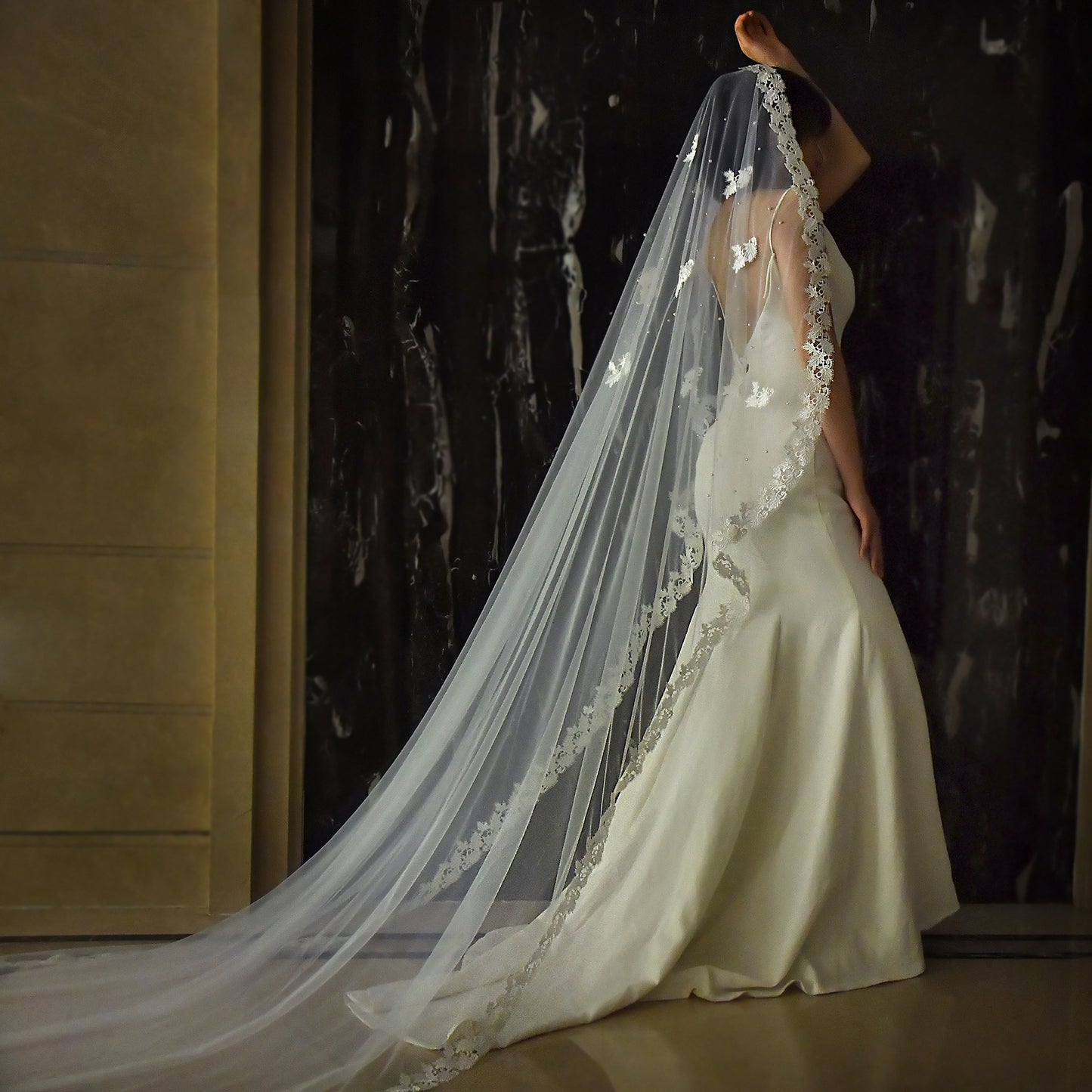 BRIDELLA BM10 A Long White Lace Bridal Veil Wedding Dress With No Hair Comb