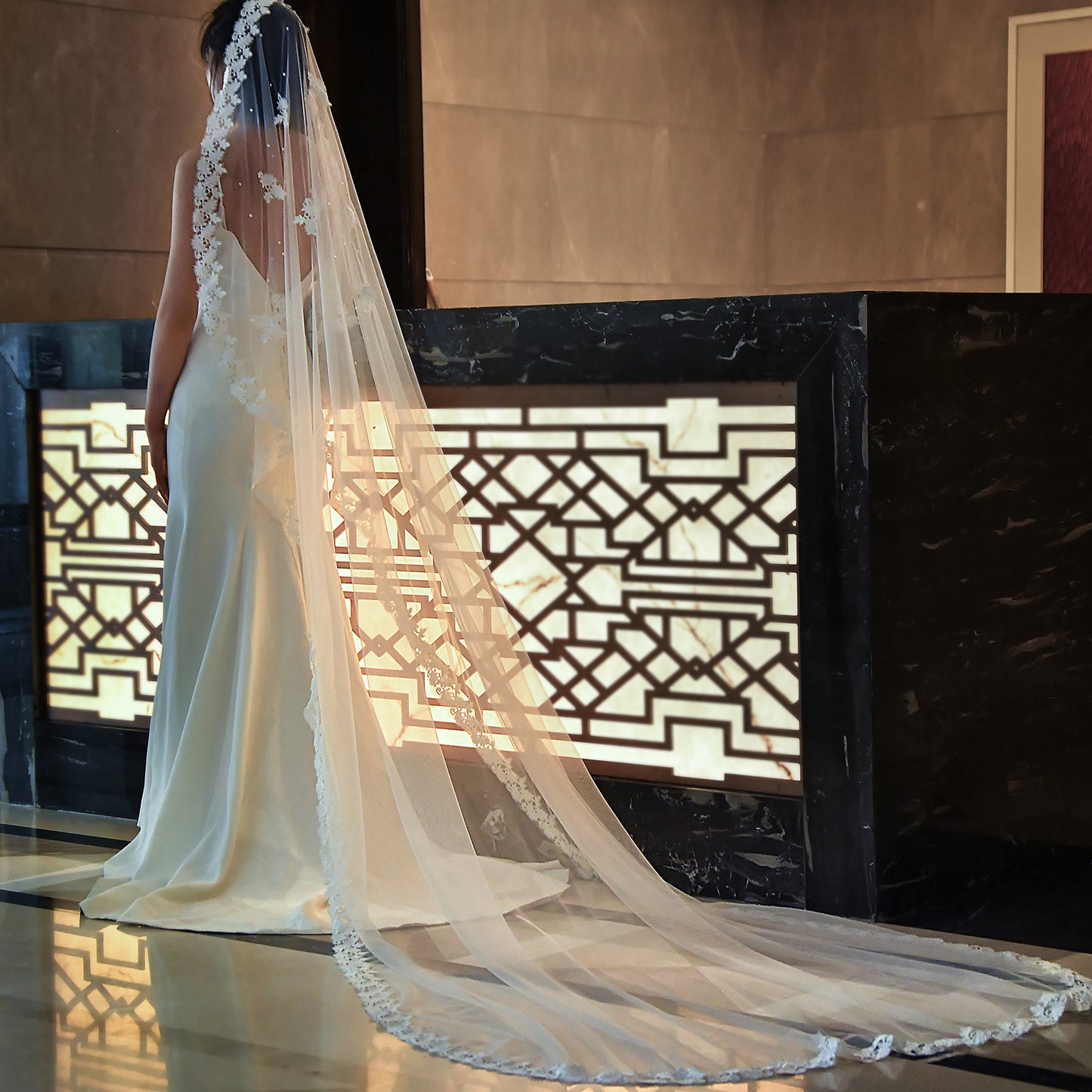 BRIDELLA BM10 A Long White Lace Bridal Veil Wedding Dress With No Hair Comb