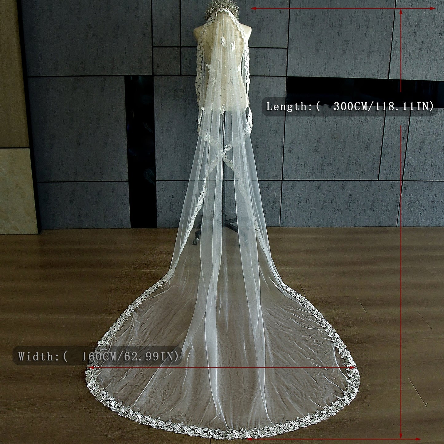 BRIDELLA BM10 A Long White Lace Bridal Veil Wedding Dress With No Hair Comb