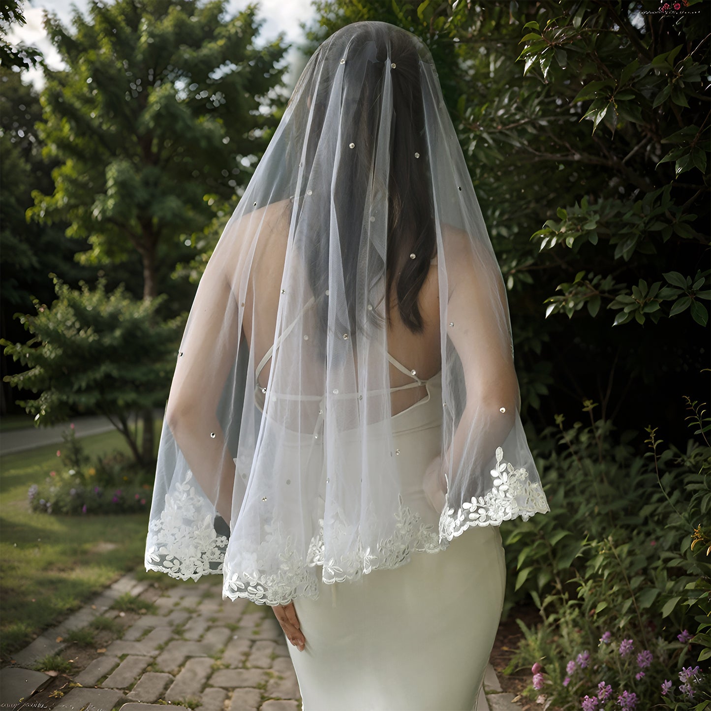 BRIDELLA BM37  Romantic White Lace With Pearl Single-Layer Veil Wedding Accessory Hairless Comb Available For Customization