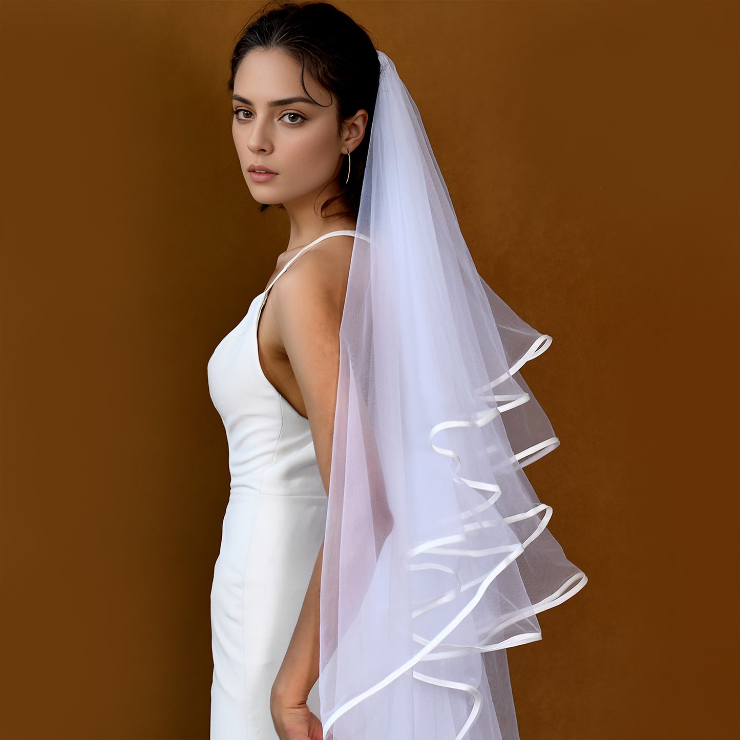 BRIDELLA BM100  White 4 Tiers Ribbon Edge Wedding Accessories For Bride Elegant Wedding Headdress