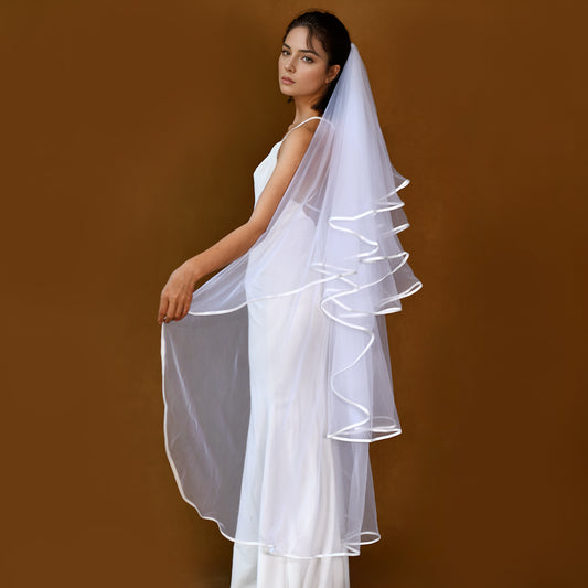BRIDELLA BM100  White 4 Tiers Ribbon Edge Wedding Accessories For Bride Elegant Wedding Headdress