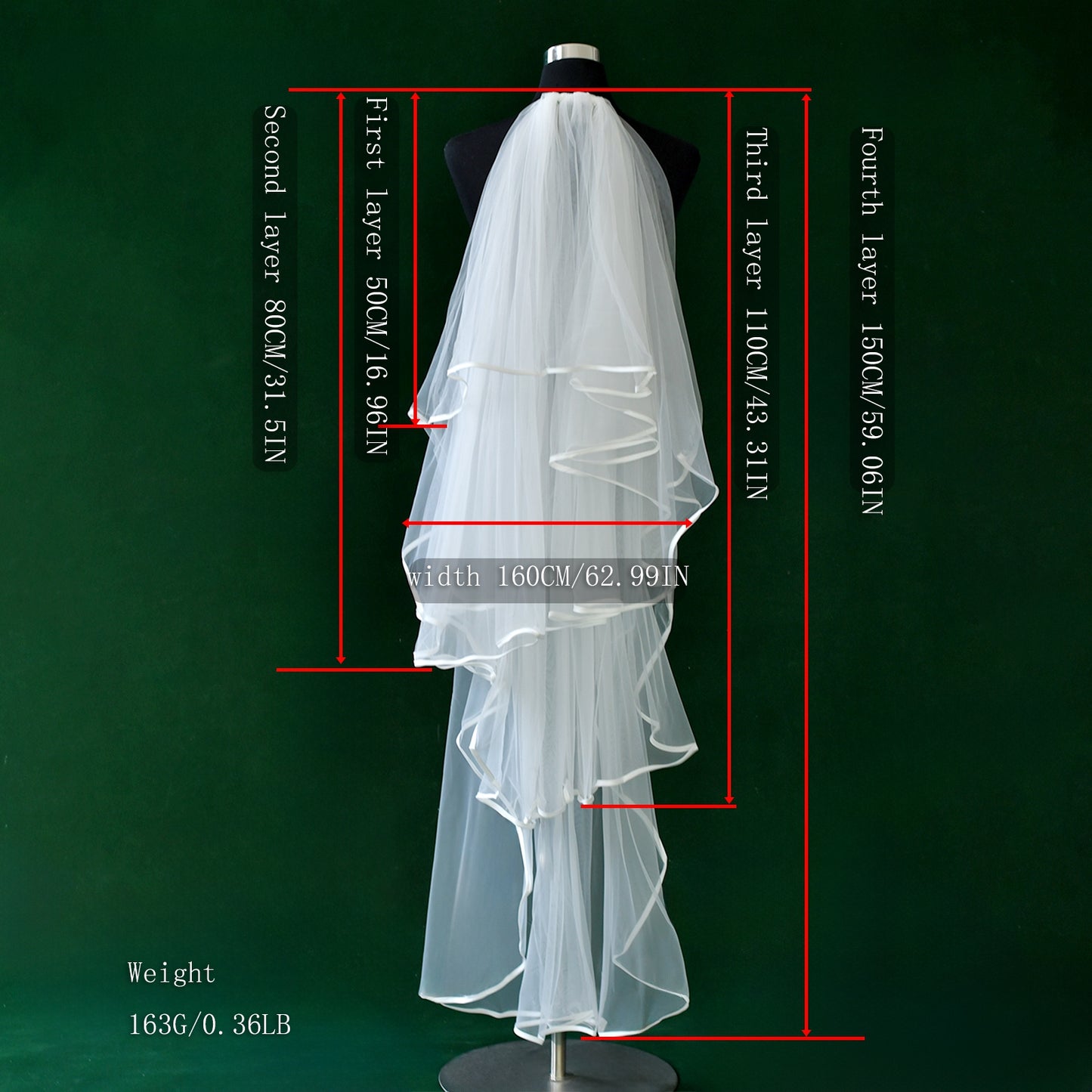 BRIDELLA BM100  White 4 Tiers Ribbon Edge Wedding Accessories For Bride Elegant Wedding Headdress