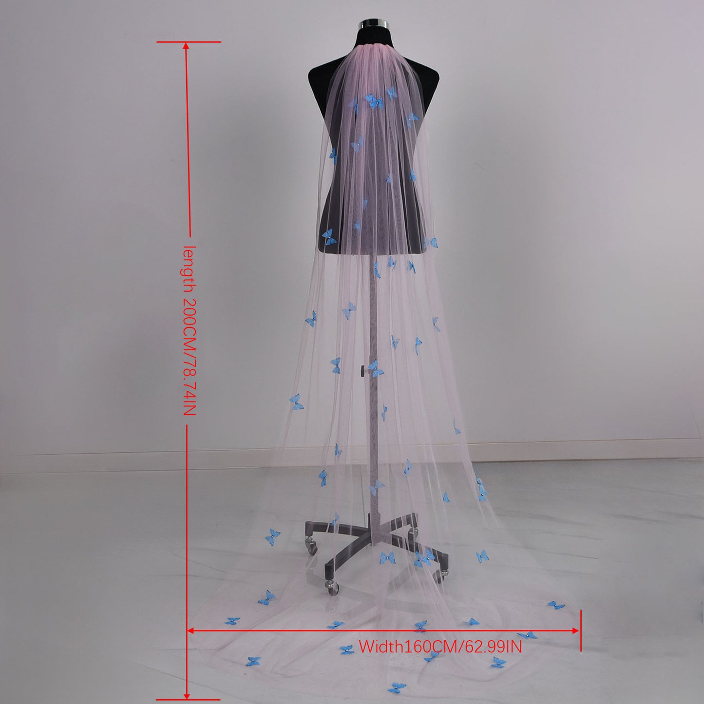 BRIDELLA BM110 3D Butterfly Mesh Veil 1tier Tulle Cathedral Wedding Veil With Hair Comb Veil For Bride Wedding Wedding Supplies