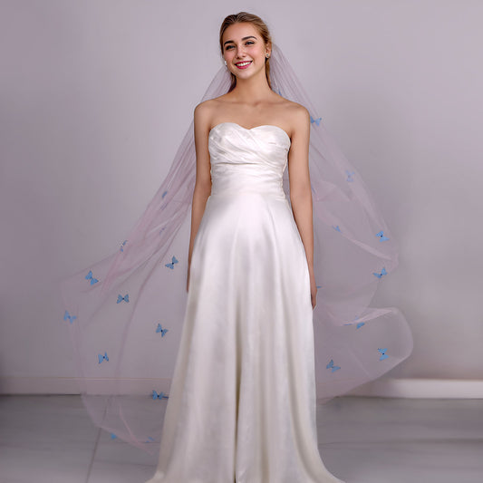 BRIDELLA BM110 3D Butterfly Mesh Veil 1tier Tulle Cathedral Wedding Veil With Hair Comb Veil For Bride Wedding Wedding Supplies