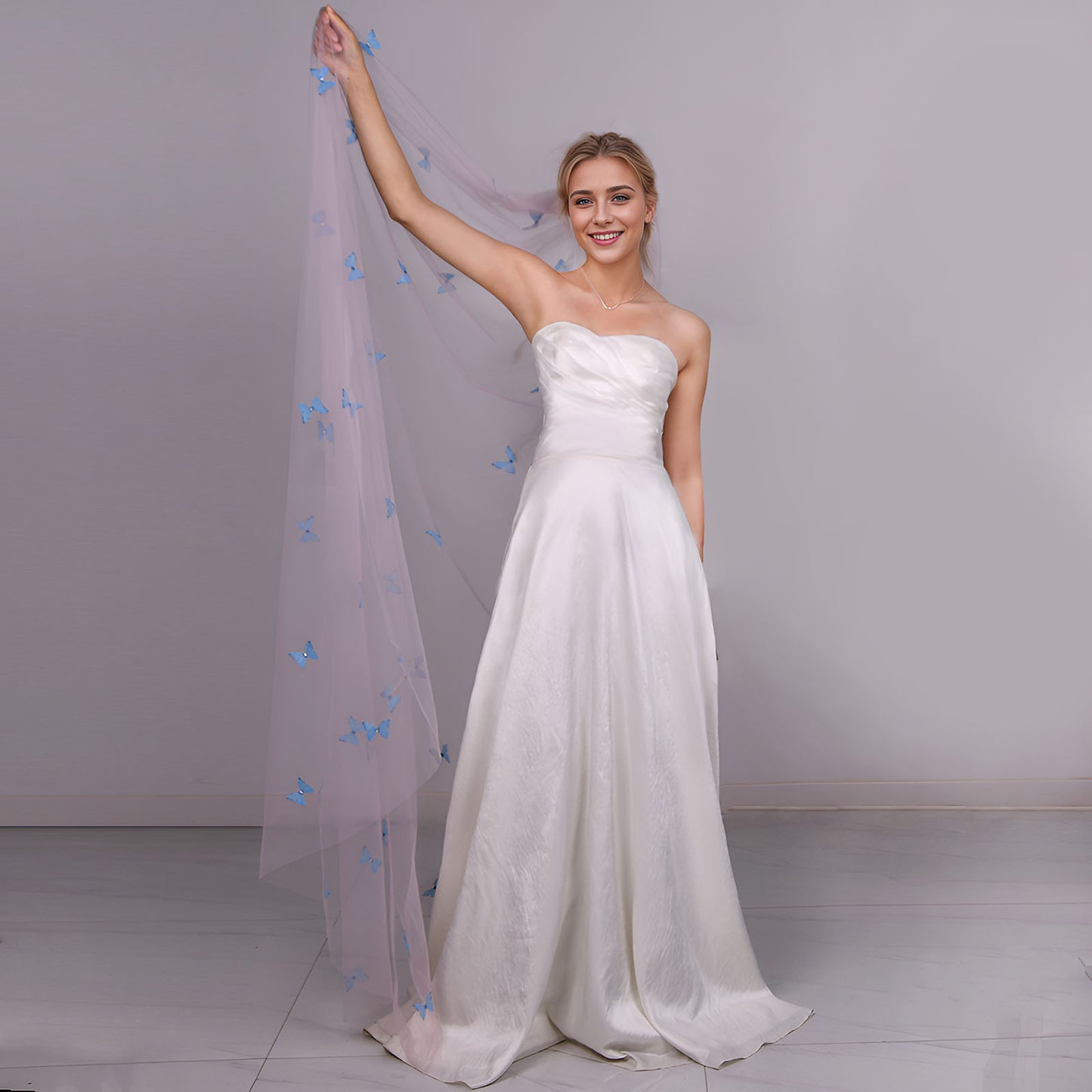 BRIDELLA BM110 3D Butterfly Mesh Veil 1tier Tulle Cathedral Wedding Veil With Hair Comb Veil For Bride Wedding Wedding Supplies