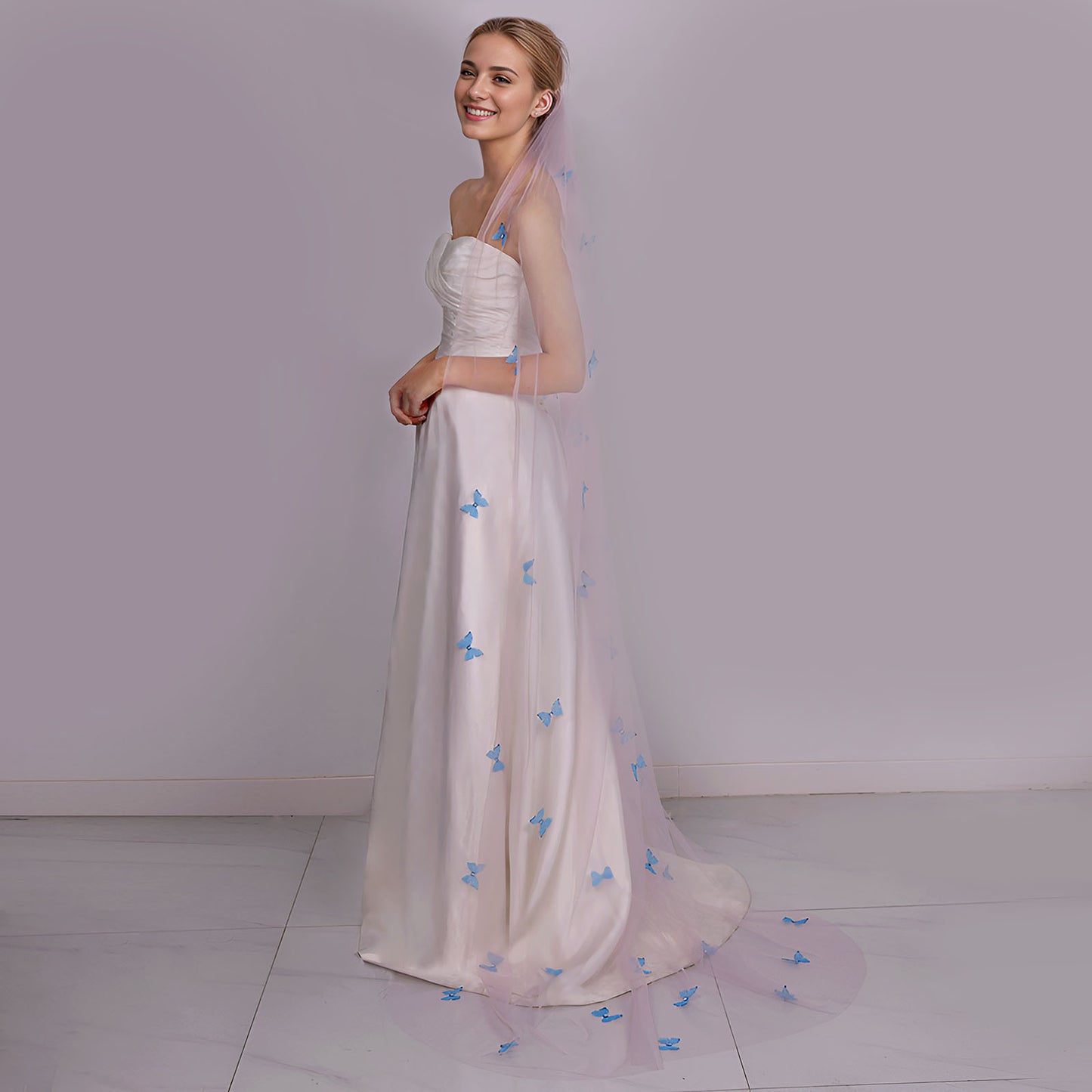 BRIDELLA BM110 3D Butterfly Mesh Veil 1tier Tulle Cathedral Wedding Veil With Hair Comb Veil For Bride Wedding Wedding Supplies