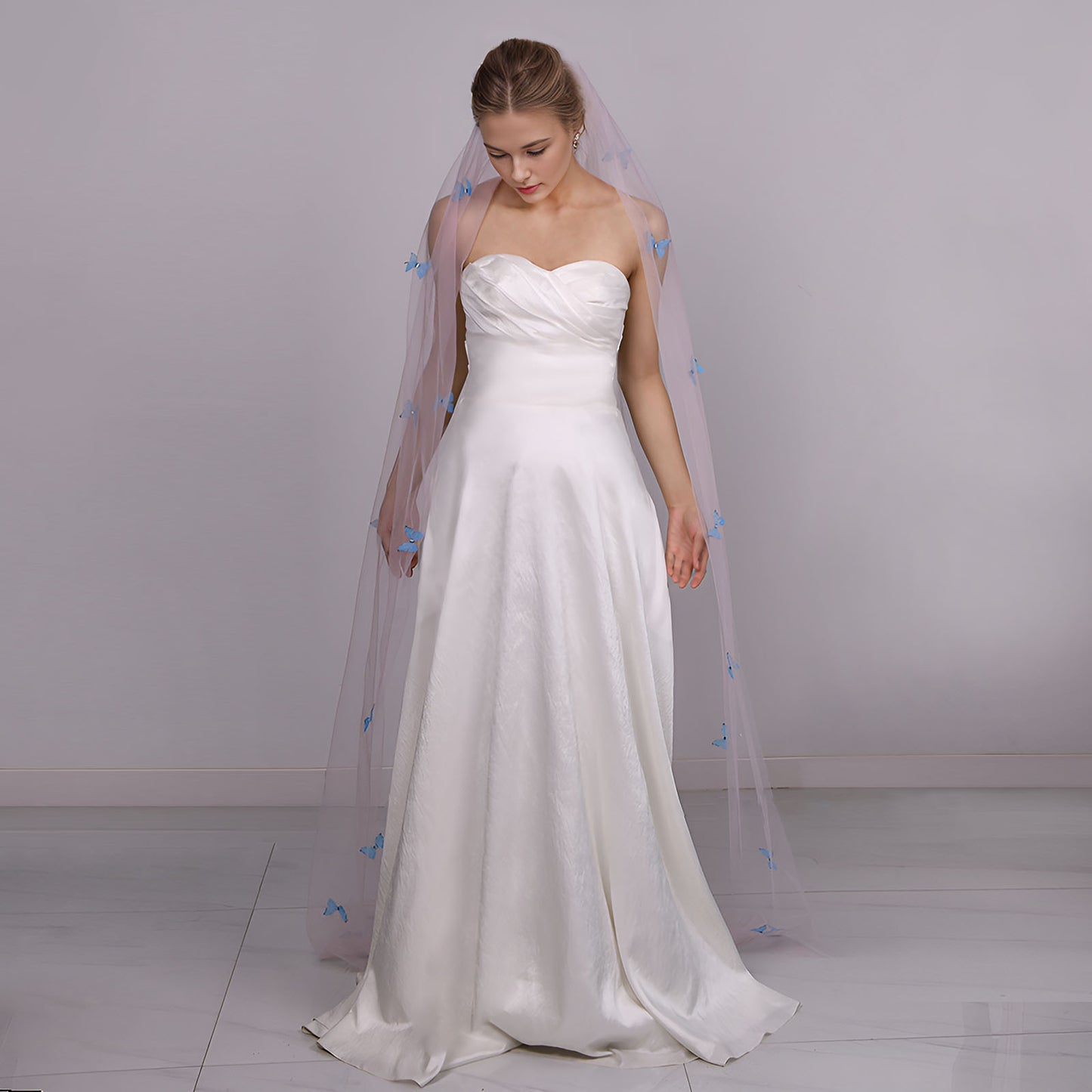 BRIDELLA BM110 3D Butterfly Mesh Veil 1tier Tulle Cathedral Wedding Veil With Hair Comb Veil For Bride Wedding Wedding Supplies