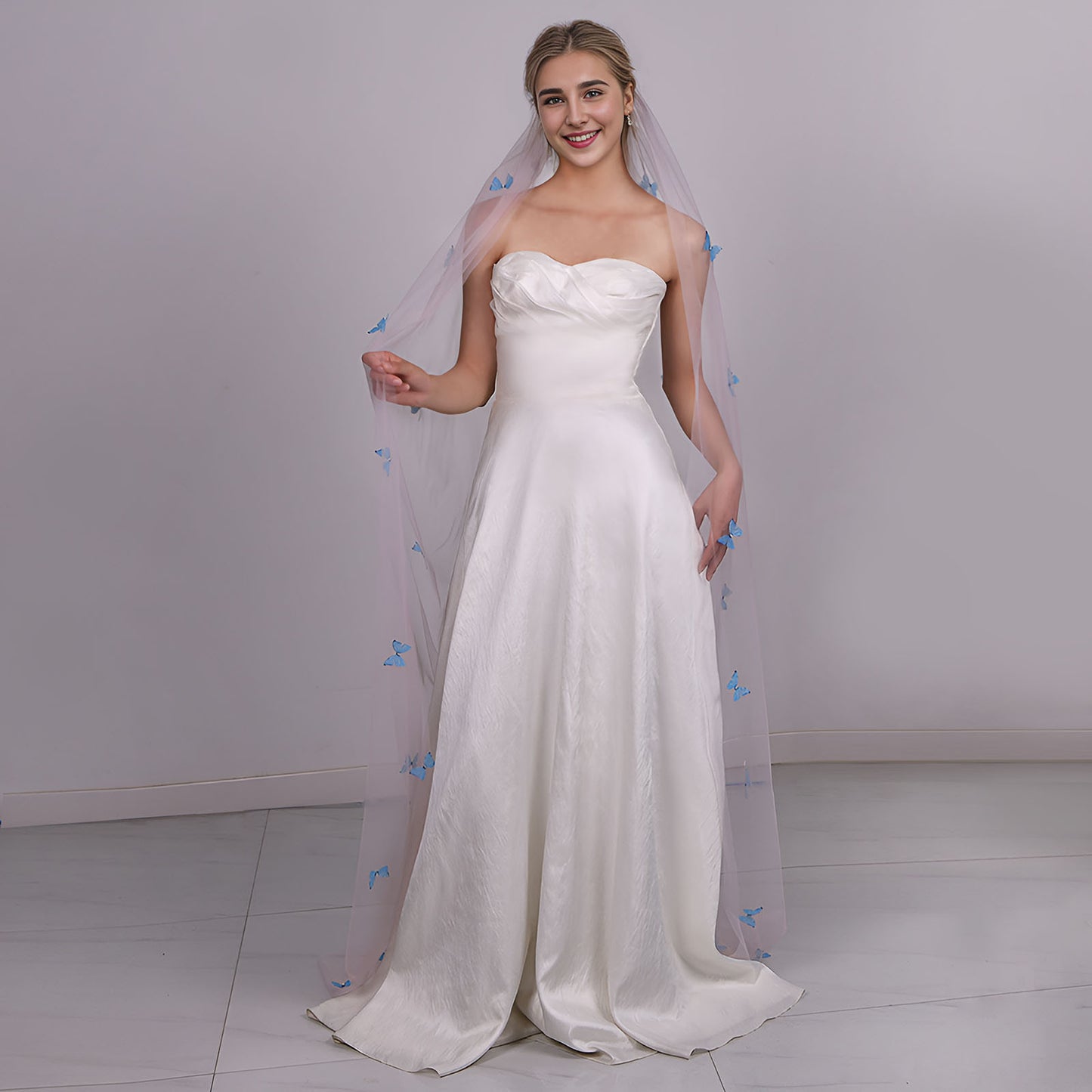 BRIDELLA BM110 3D Butterfly Mesh Veil 1tier Tulle Cathedral Wedding Veil With Hair Comb Veil For Bride Wedding Wedding Supplies