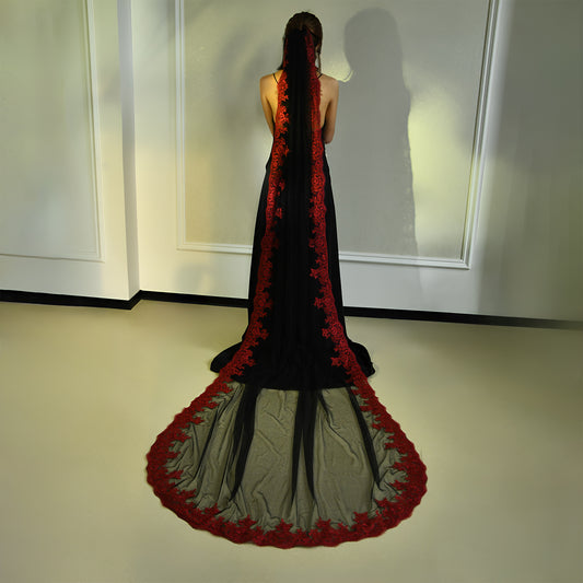 BRIDELLA BM126 Elegant Black Lace Bridal Veil Wedding Dress Accessories