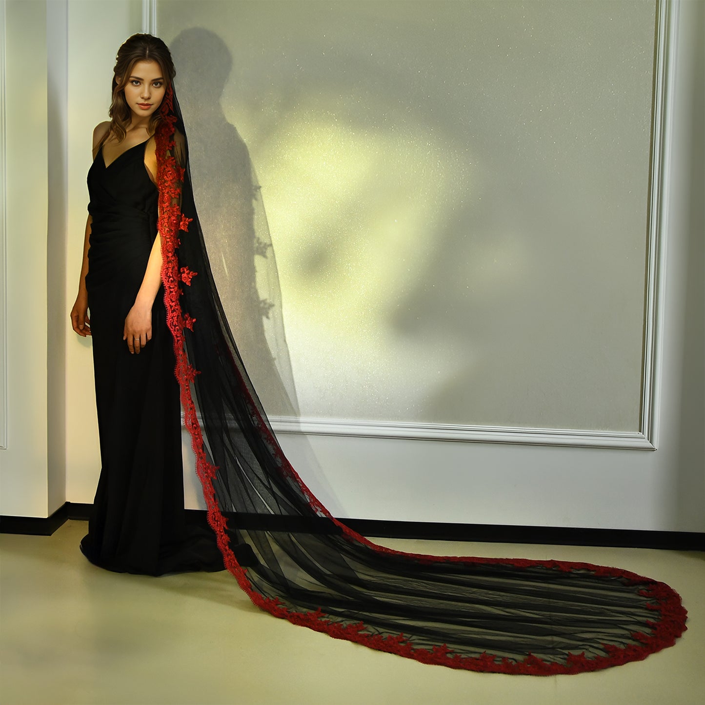 BRIDELLA BM126 Elegant Black Lace Bridal Veil Wedding Dress Accessories