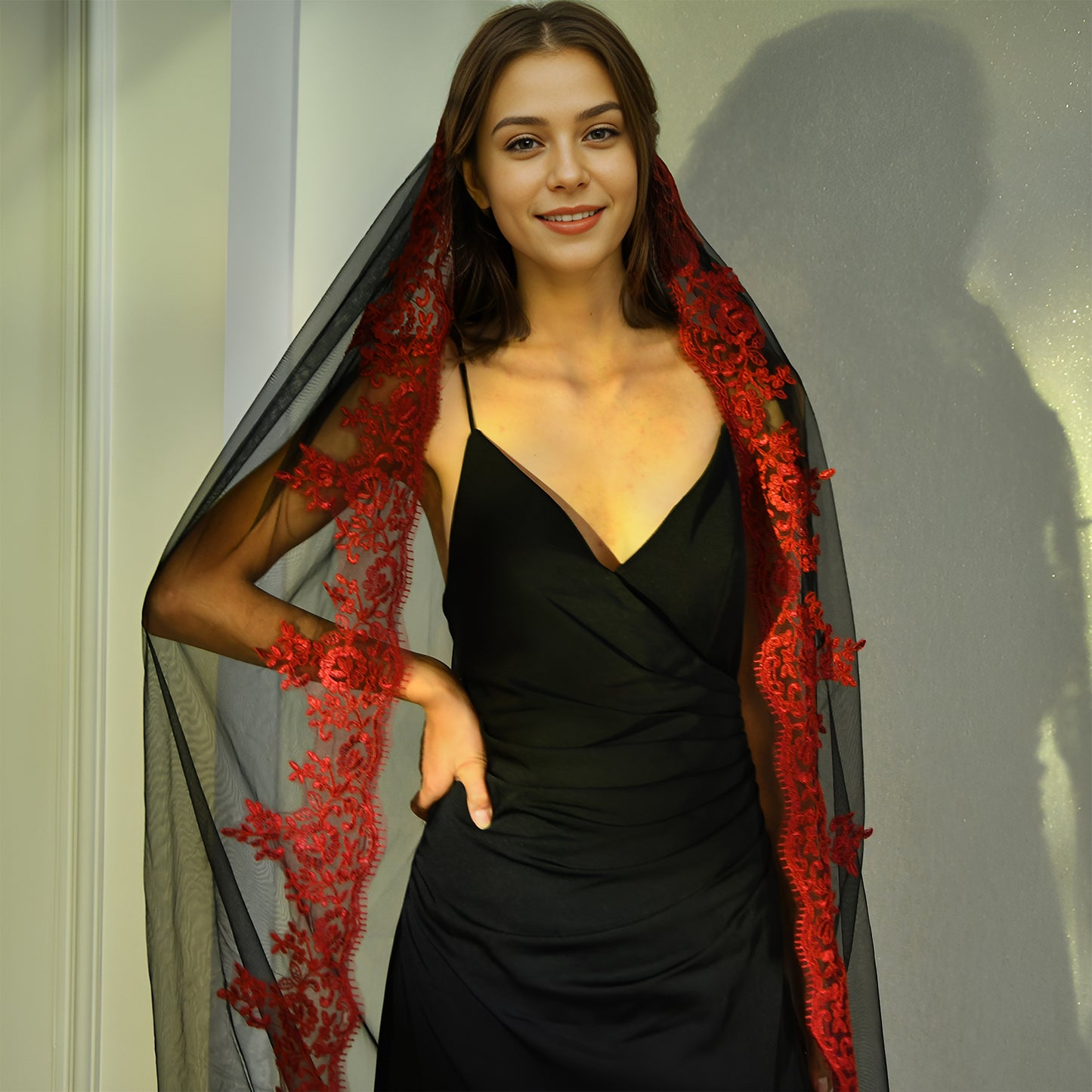 BRIDELLA BM126 Elegant Black Lace Bridal Veil Wedding Dress Accessories