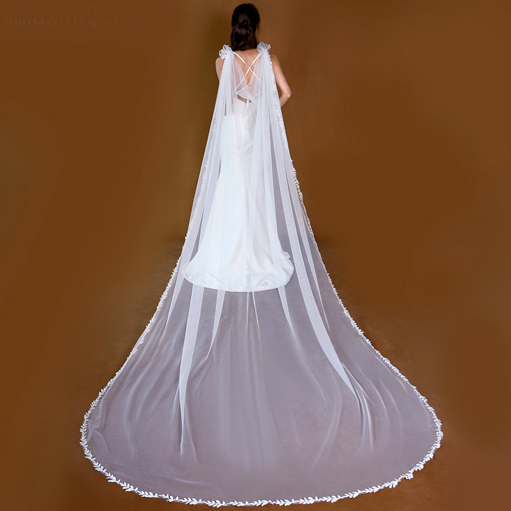 BRIDELLA BMG26 1Pcs Long Trailing Bridal Cape With Leaf Decoration Edge Covering Arms Suitable For Wedding Dress Accessories