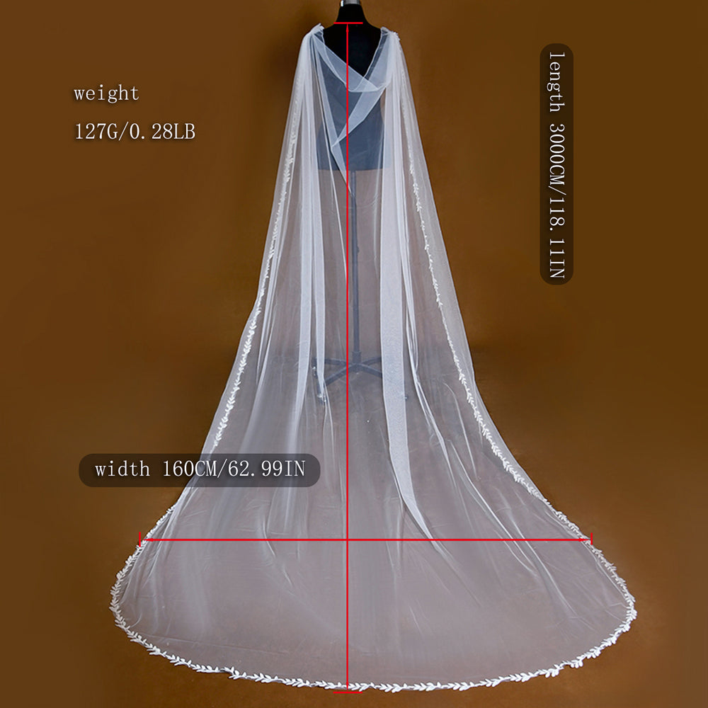 BRIDELLA BMG26 1Pcs Long Trailing Bridal Cape With Leaf Decoration Edge Covering Arms Suitable For Wedding Dress Accessories