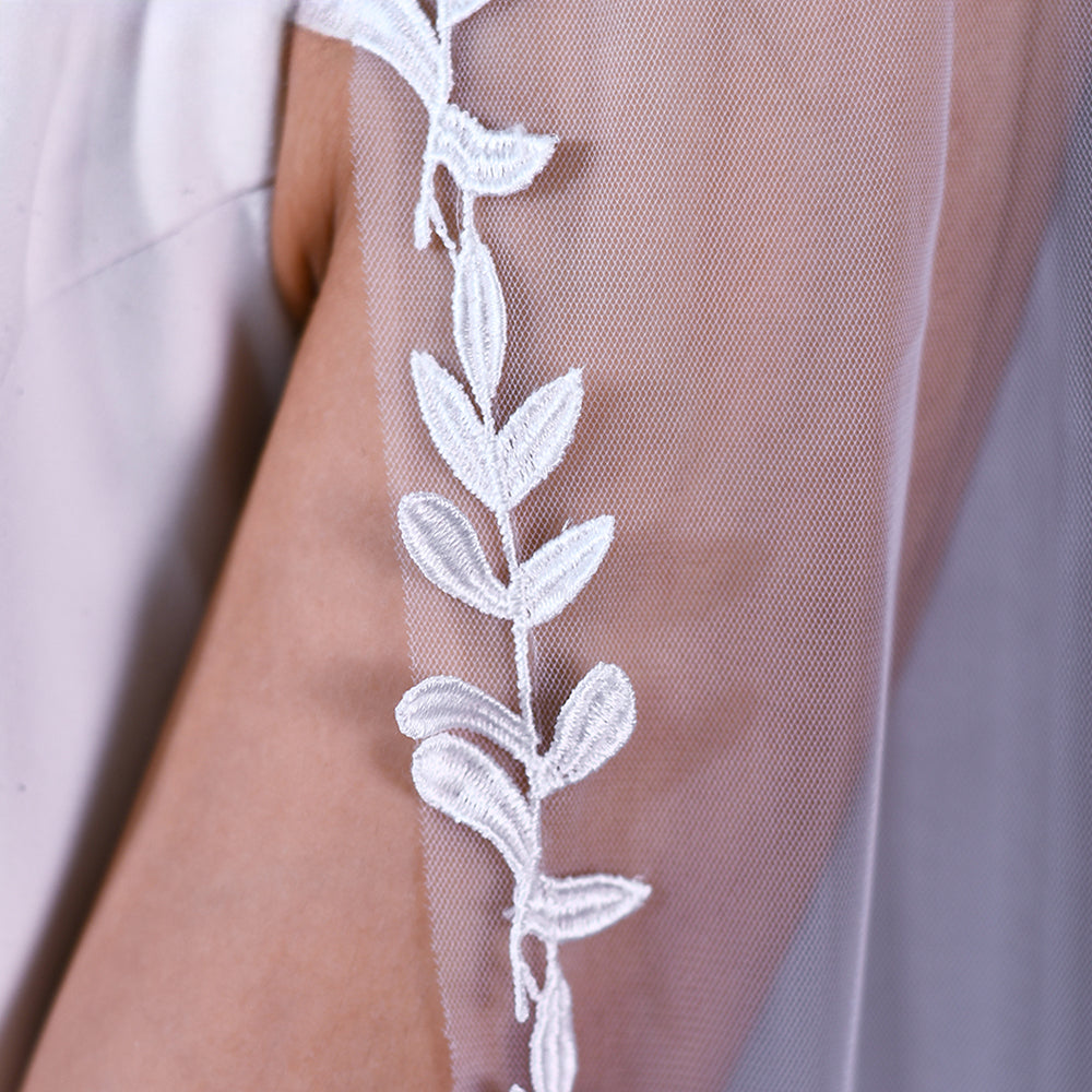 BRIDELLA BMG26 1Pcs Long Trailing Bridal Cape With Leaf Decoration Edge Covering Arms Suitable For Wedding Dress Accessories