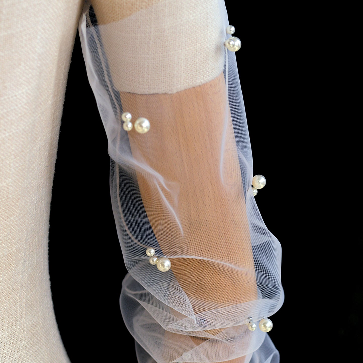 BRIDELLA BMM38 White Elbow Pearl Cuff Bridal Gloves No Fingers Wedding Accessories Ladies Birthday Party Dress Match