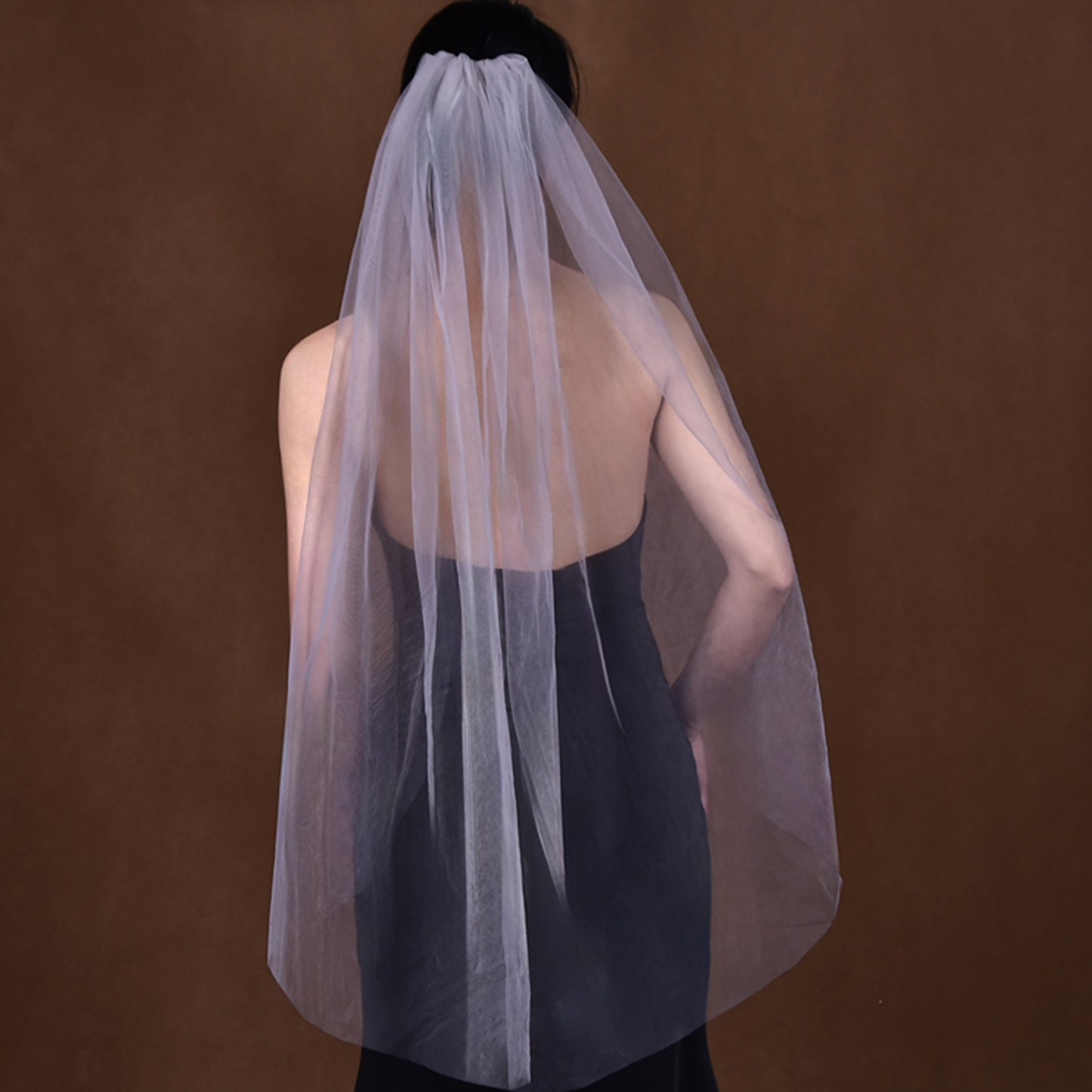 BRIDELLA BM117  Fingertip Length Single Layer Gray Bridal Veil Wedding Dress Accessories