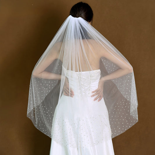 BRIDELLA BM119 Sparkling Diamond Edged Bridal Veil Ladies Wedding Accessory White Soft Tulle Velo De Novia Corto